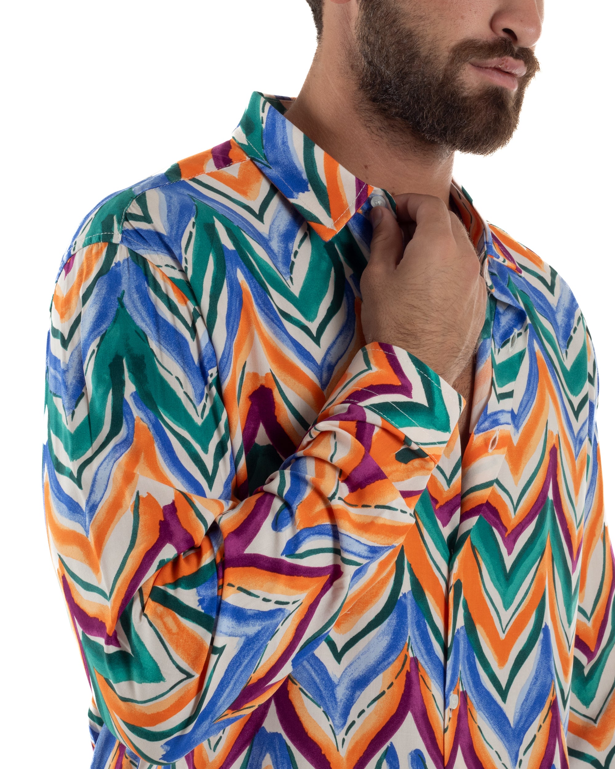 Camicia Uomo Colletto Viscosa Fantasia Multicolore BlackSunday C3061A