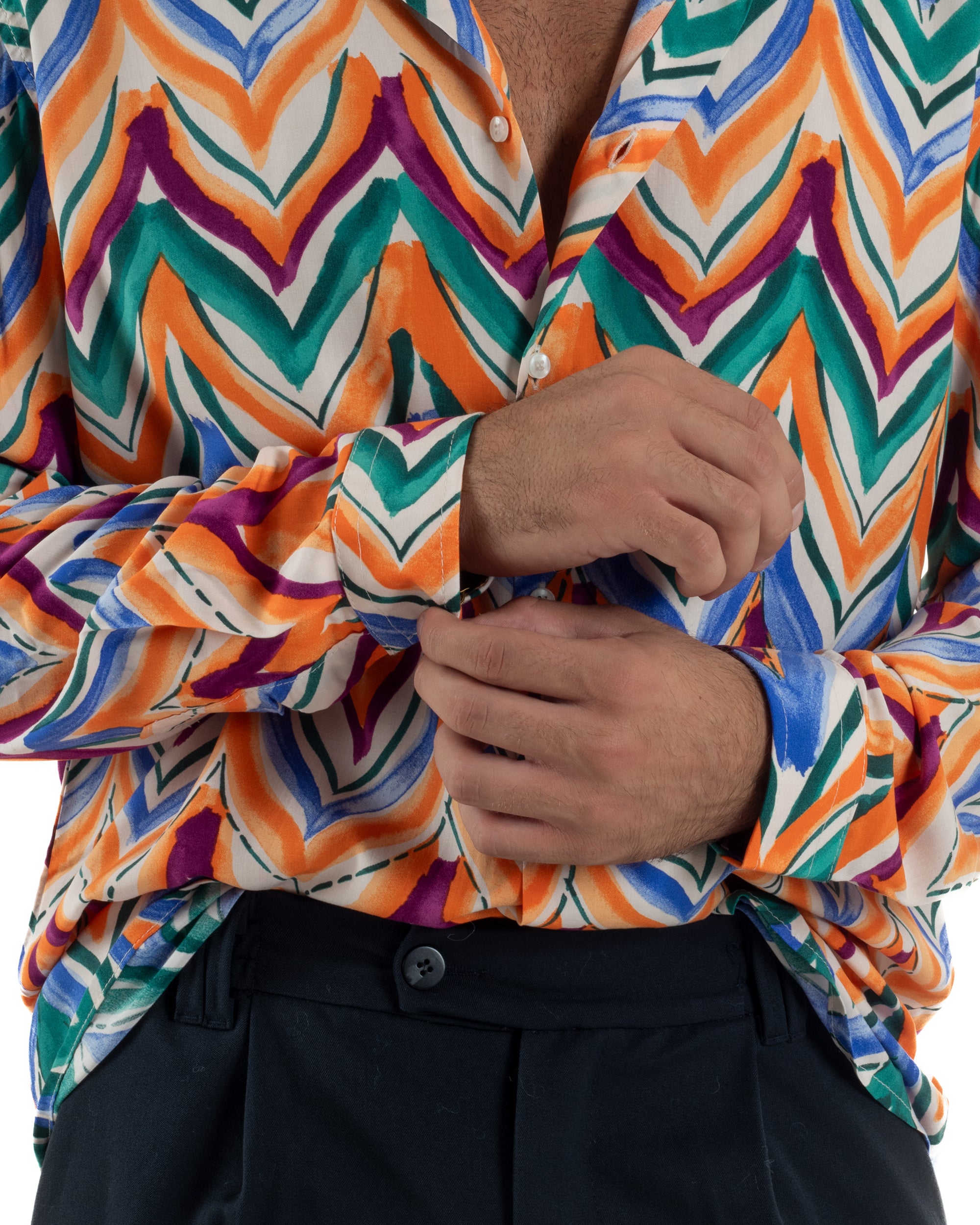 Camicia Uomo Colletto Viscosa Fantasia Multicolore BlackSunday C3061A