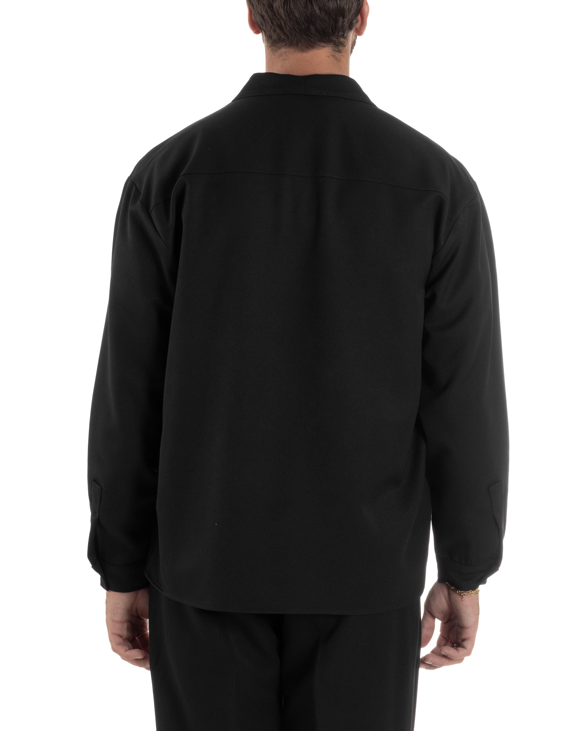 Camicia Uomo Viscosa Relaxed Fit Scollo V Nero C3062A