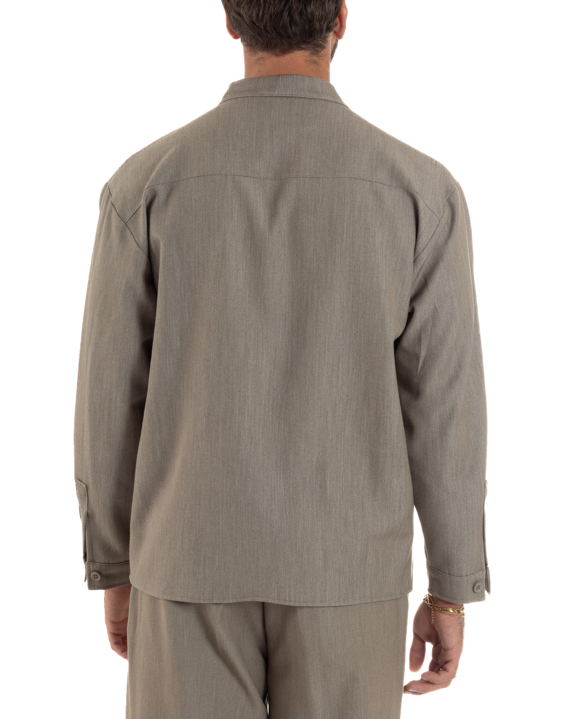 Camicia Uomo Viscosa Relaxed Fit Scollo V Fango C3063A