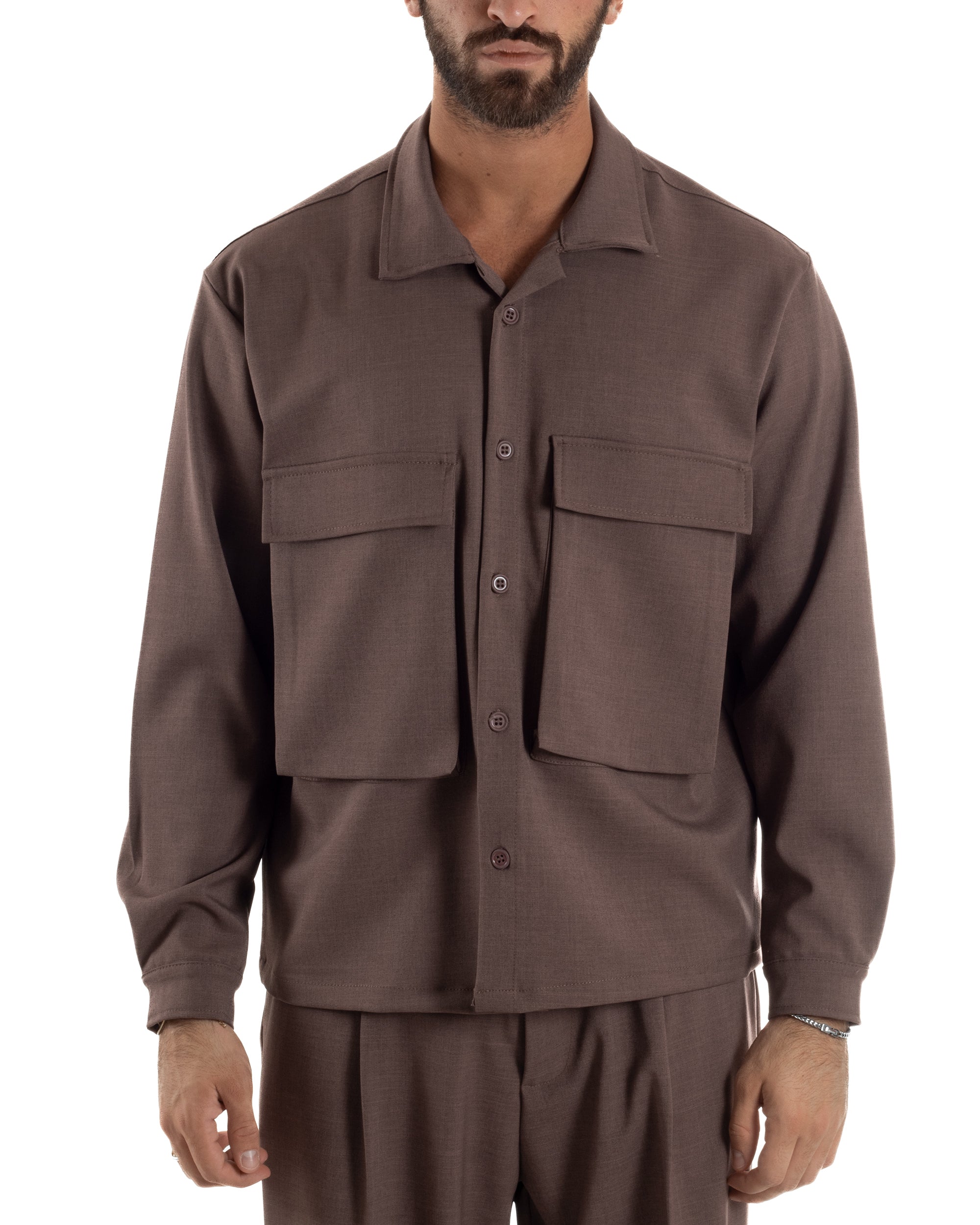 Camicia Uomo Viscosa Cropped Boxy Tasconi Marrone C3064A