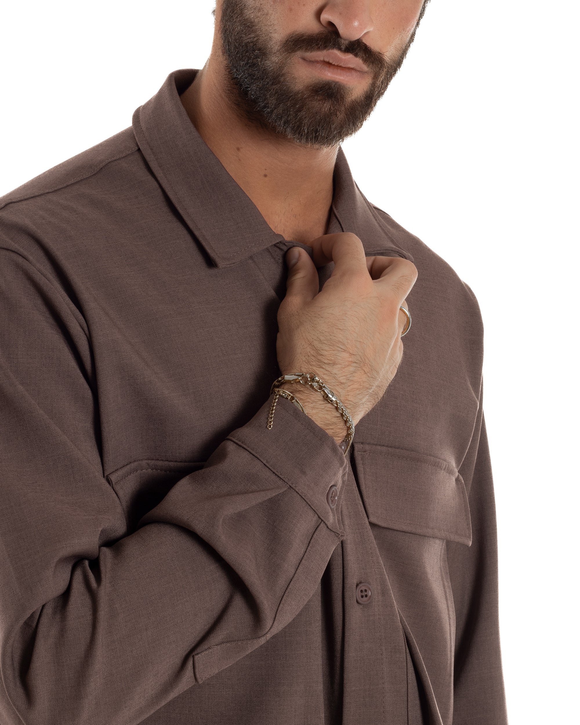 Camicia Uomo Viscosa Cropped Boxy Tasconi Marrone C3064A