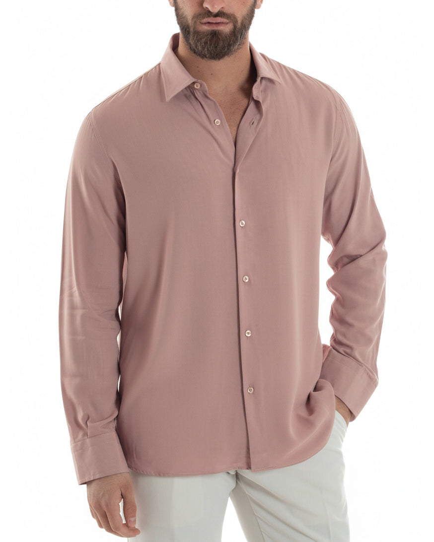 Camicia uomo rosa viscosa relaxed fit con colletto francese sartoriale