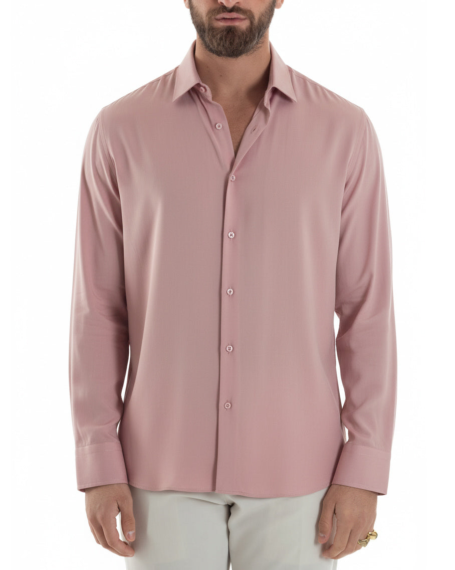Vista completa camicia uomo rosa viscosa 100% relaxed fit made in Italy