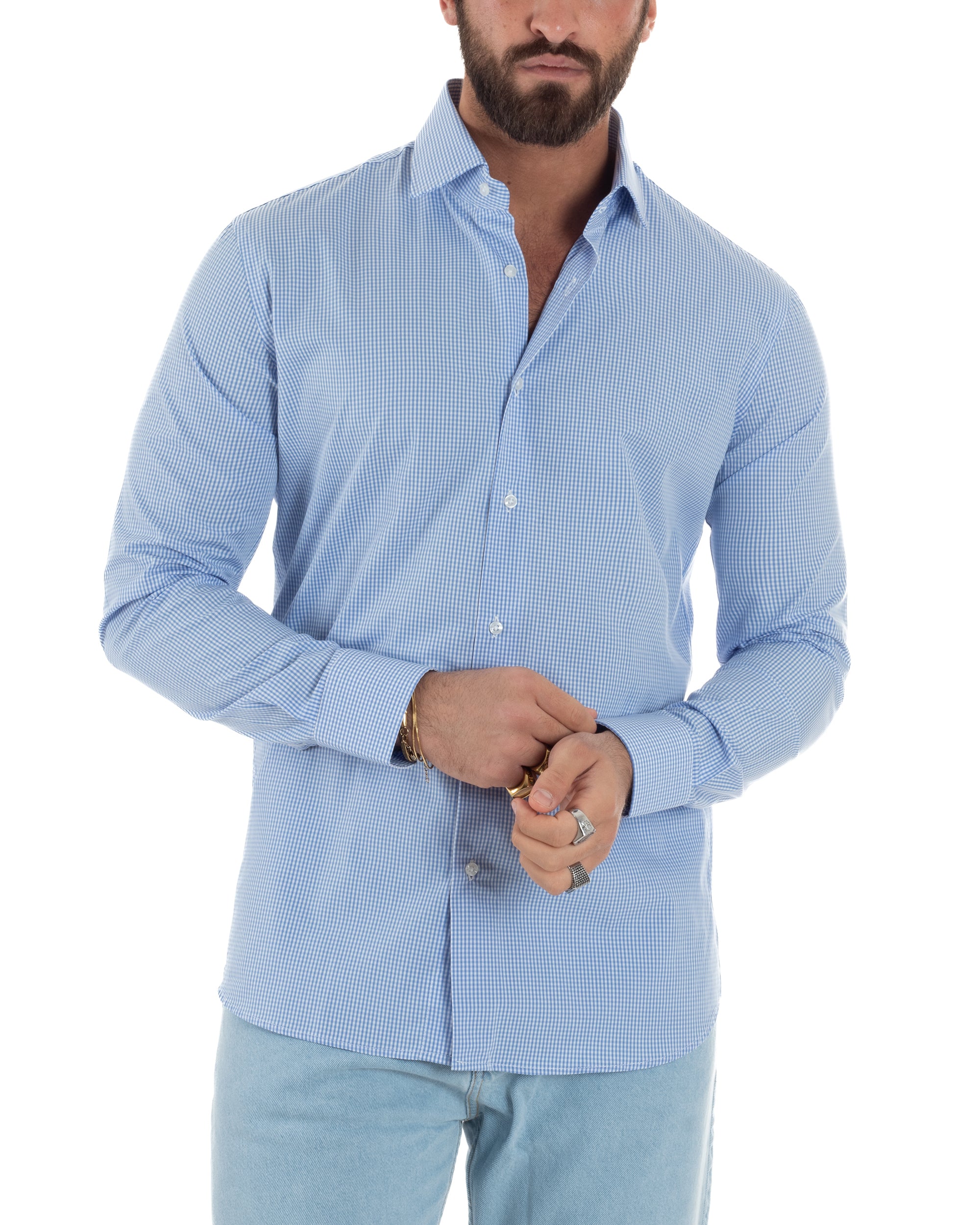 CASAMODA Camicia Da Lavoro A Quadri Uomo – Comfort Fit, Puro Cotone, Colore Azzurro, Taglia 48
