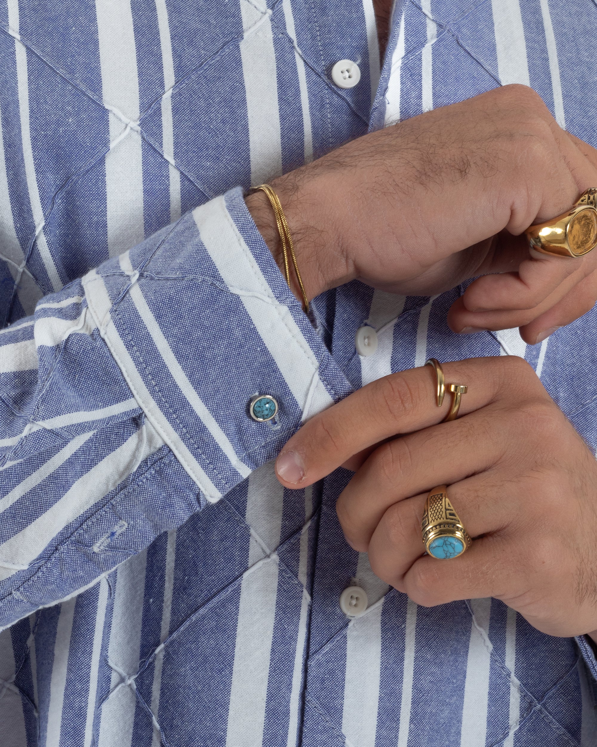 Camicia uomo boxy-fit colletto oxford cuciture losanghe rigata blu BERNA M-261233