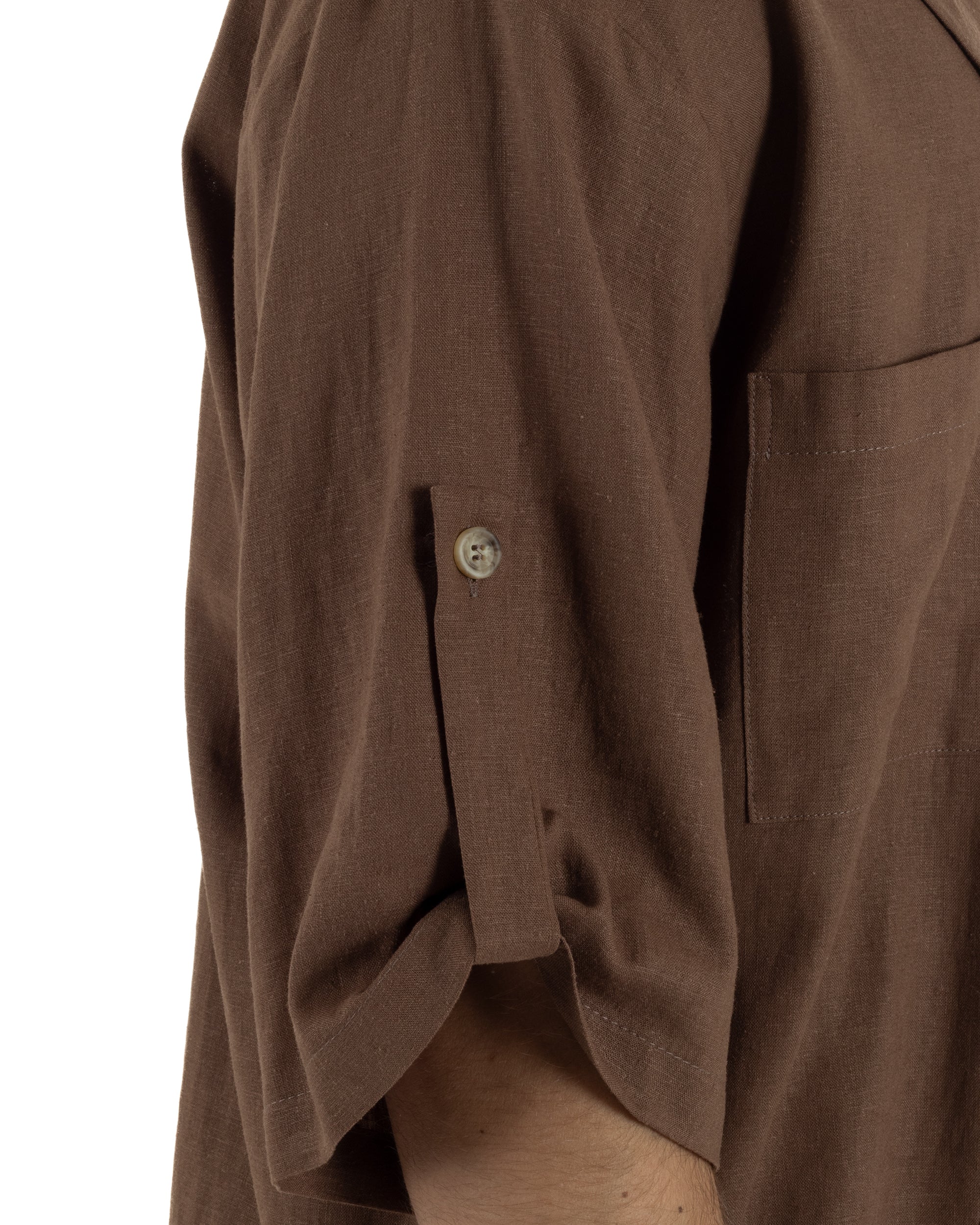Camicia lino casacca relaxed fit scollo v marrone GIOSAL-C3090A