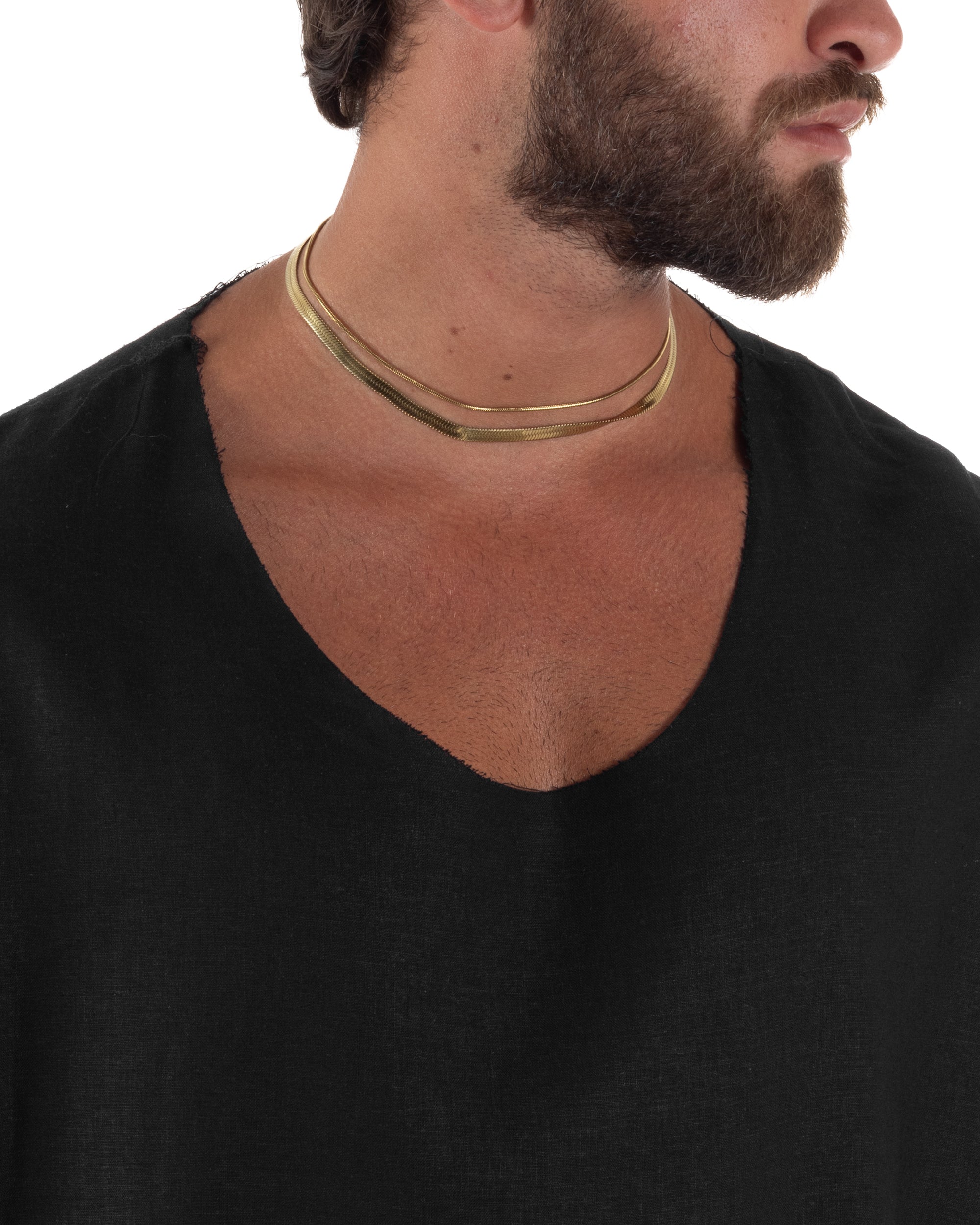 Camicia uomo casacca girocollo crop lino over fit taglio vivo nero GIOSAL-C3097A