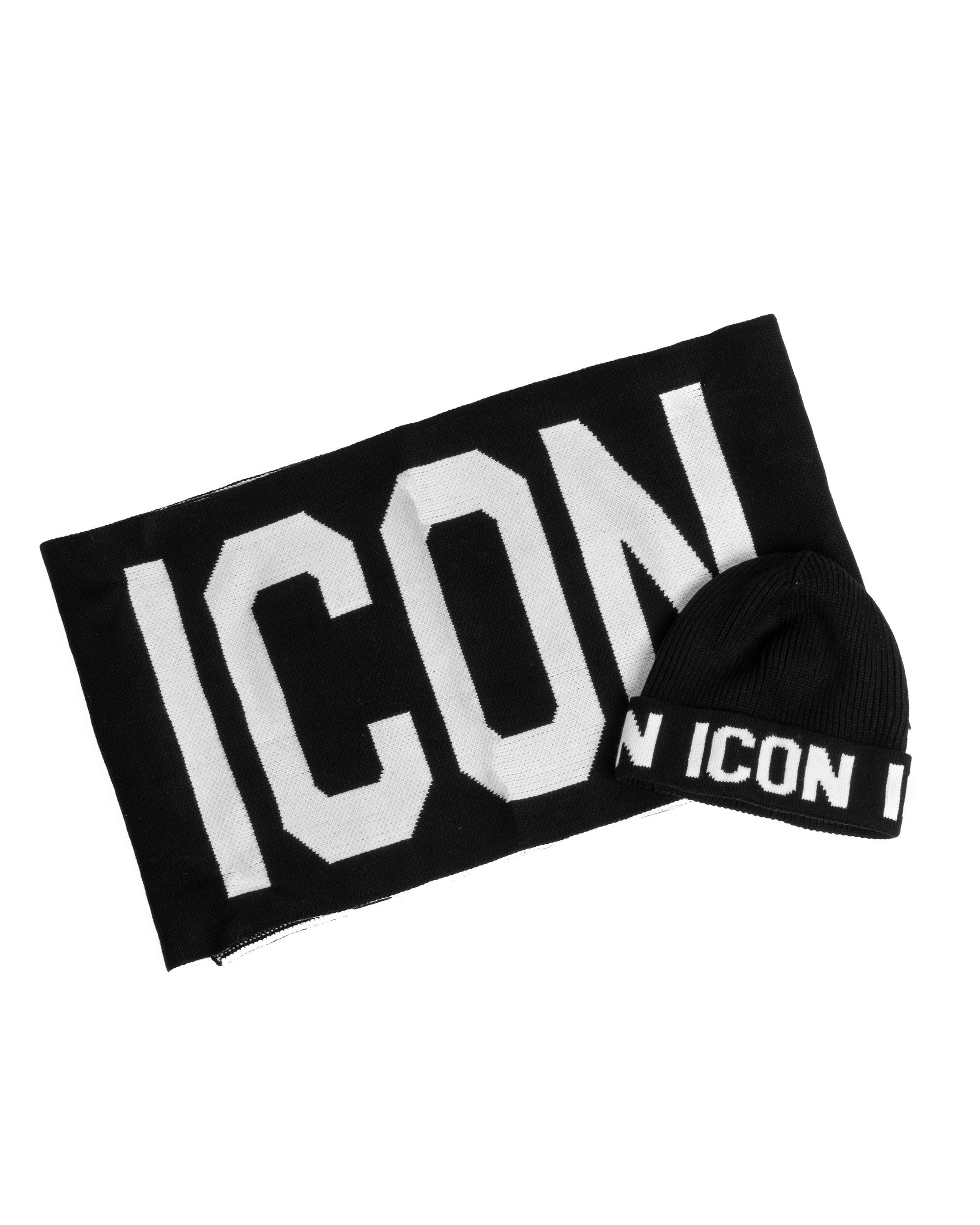 Set Sciarpa Cappello Zuccotto Logo Nero Bianco ICON ICXF2W6BOX3