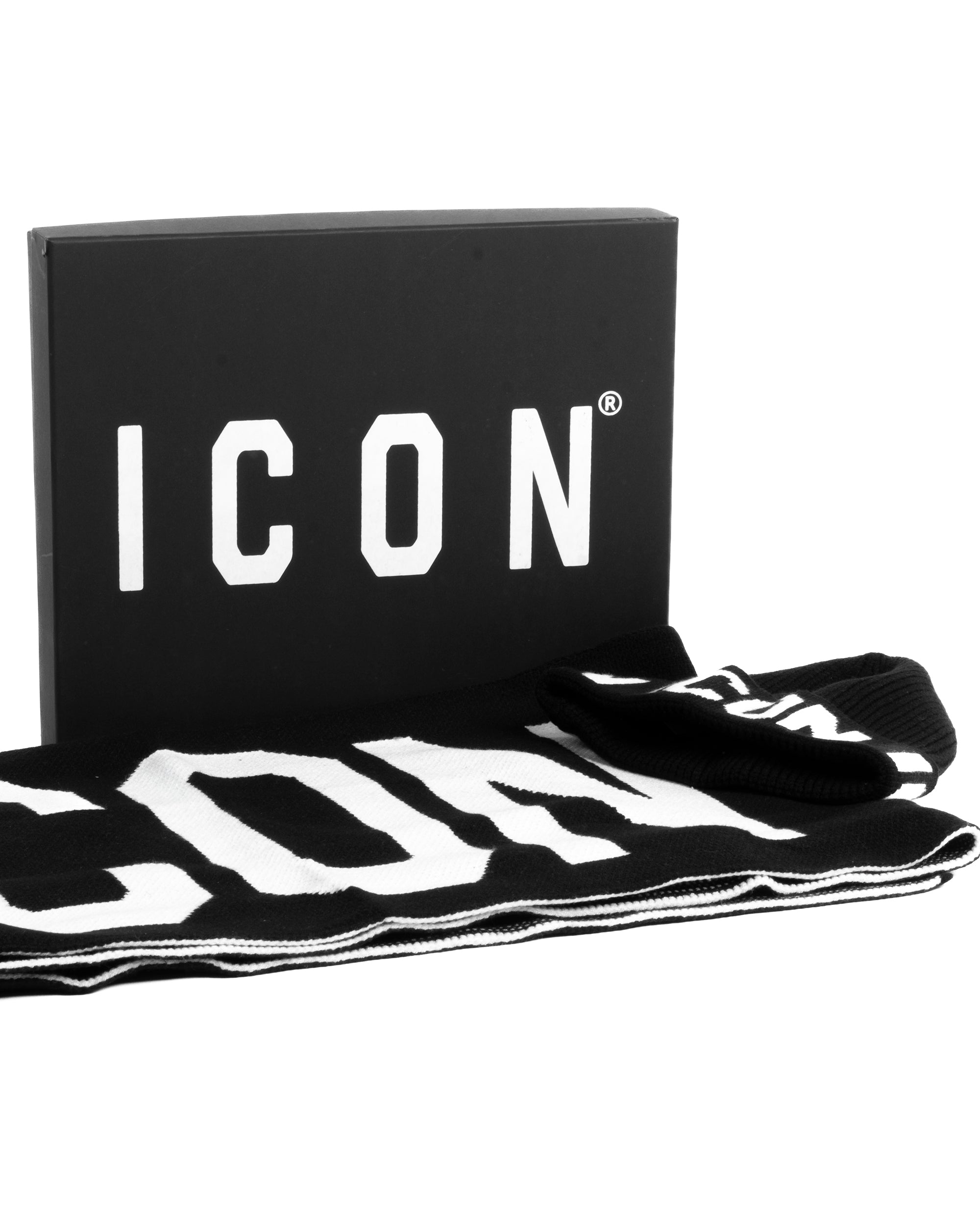 Set Sciarpa Cappello Zuccotto Logo Nero Bianco ICON ICXF2W6BOX3