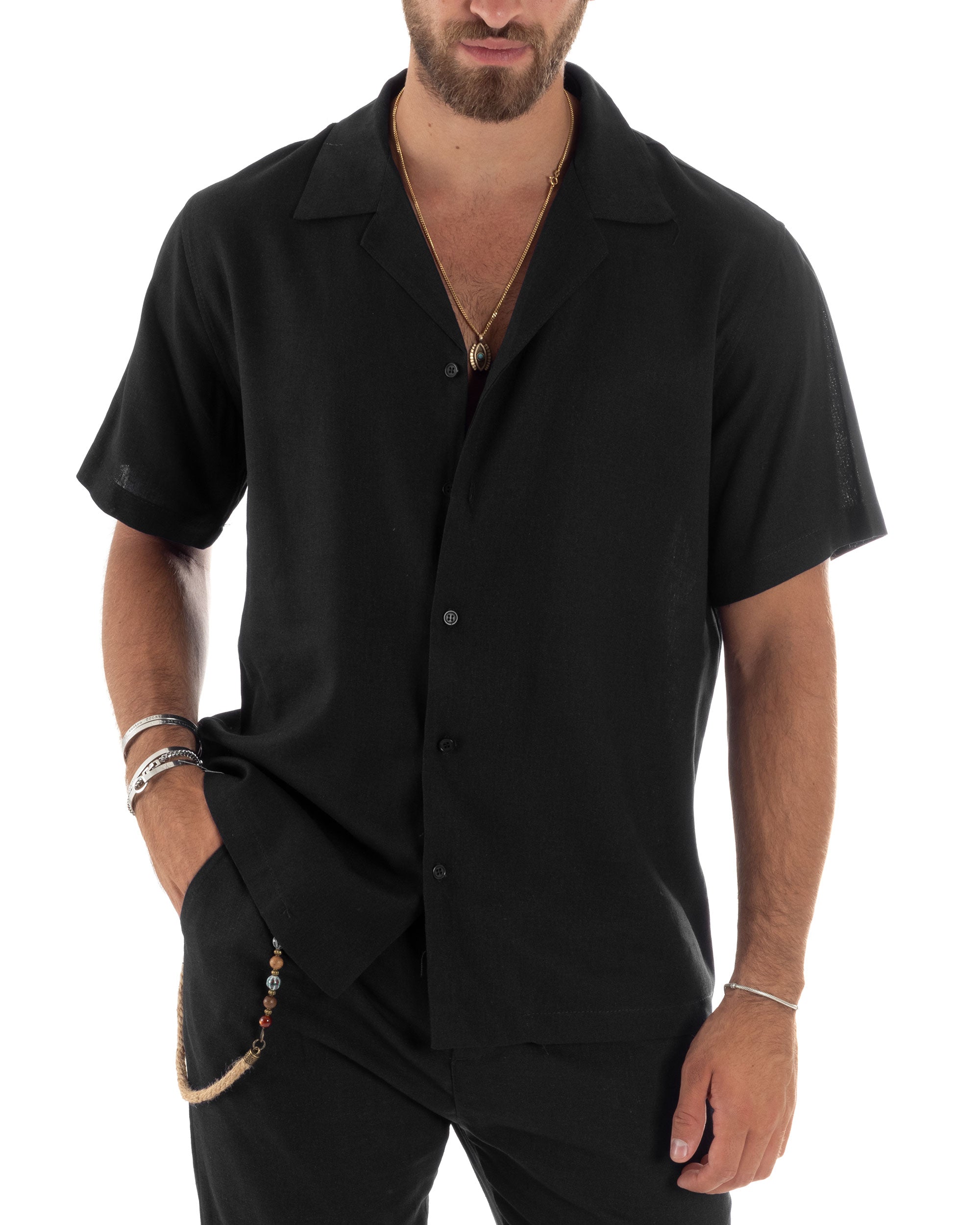 Camicia Maniche Corte Uomo Elegante Abbinamento Camicia Camicia