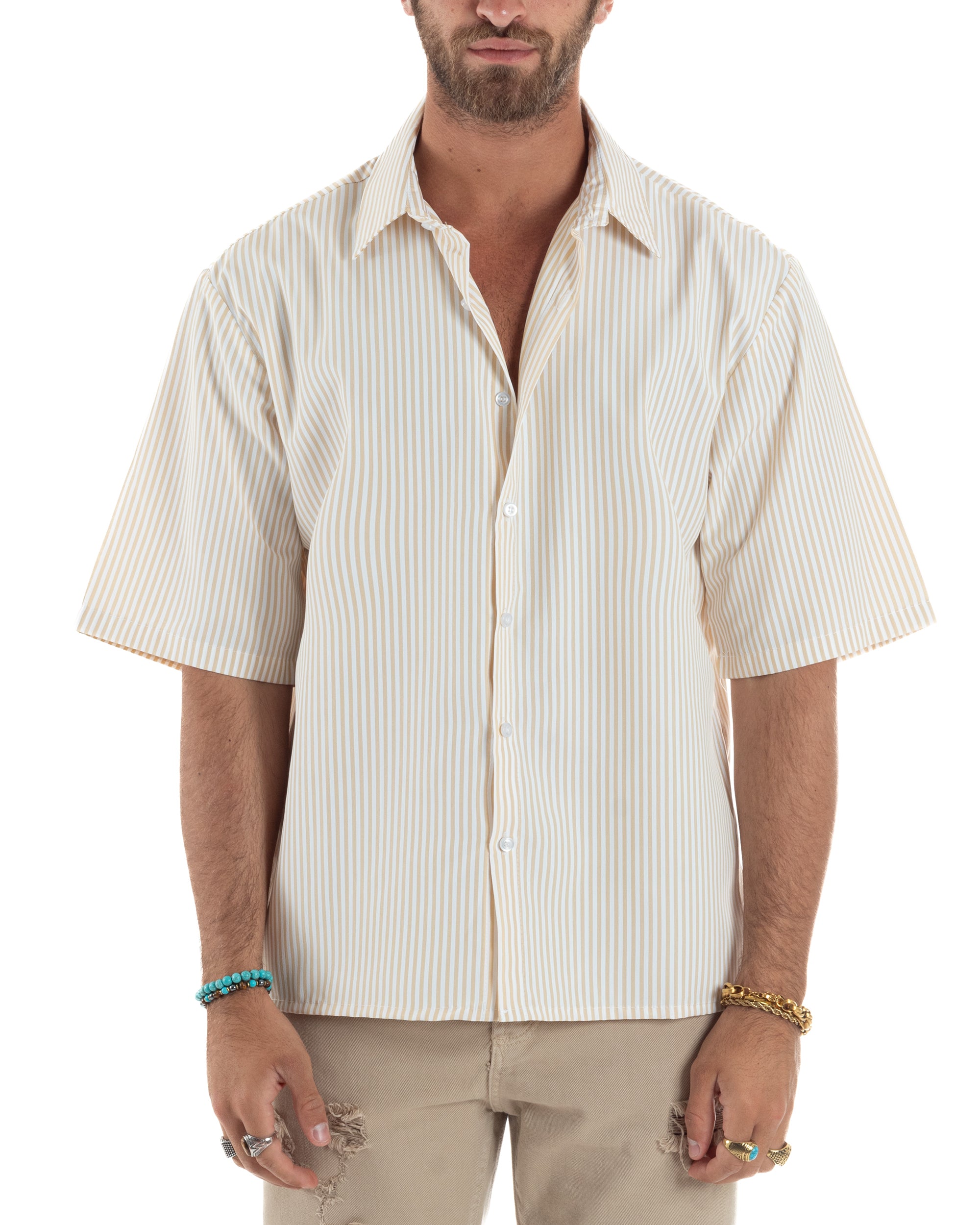 Camicia Maniche Corte Rigata Viscosa CC1213A