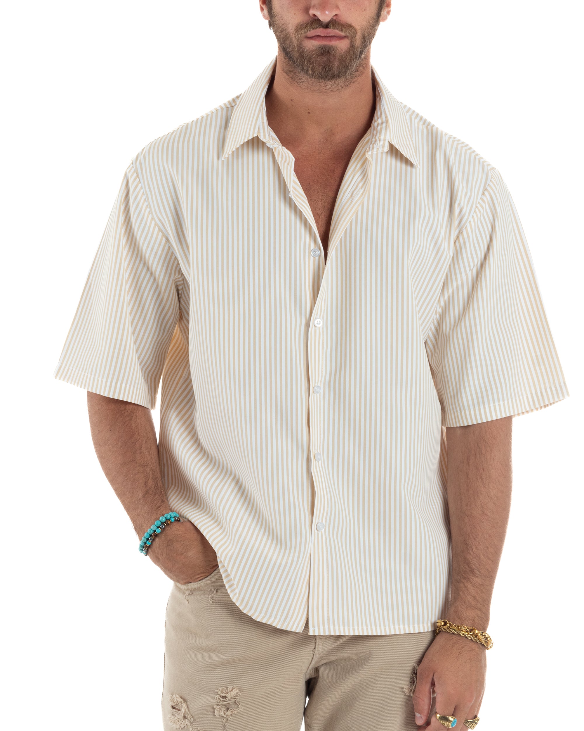 Camicia Maniche Corte Rigata Viscosa CC1213A