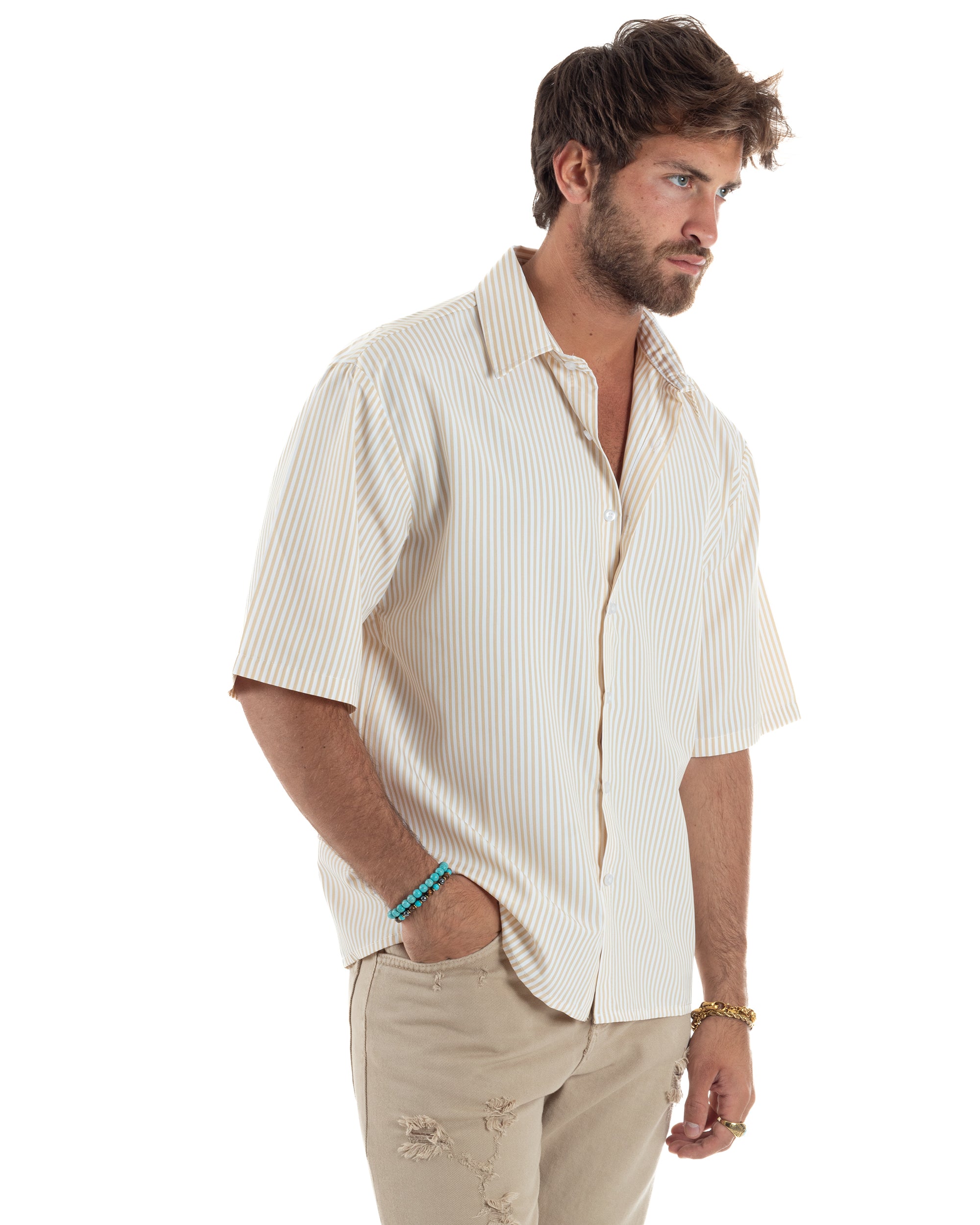Camicia Maniche Corte Rigata Viscosa CC1213A