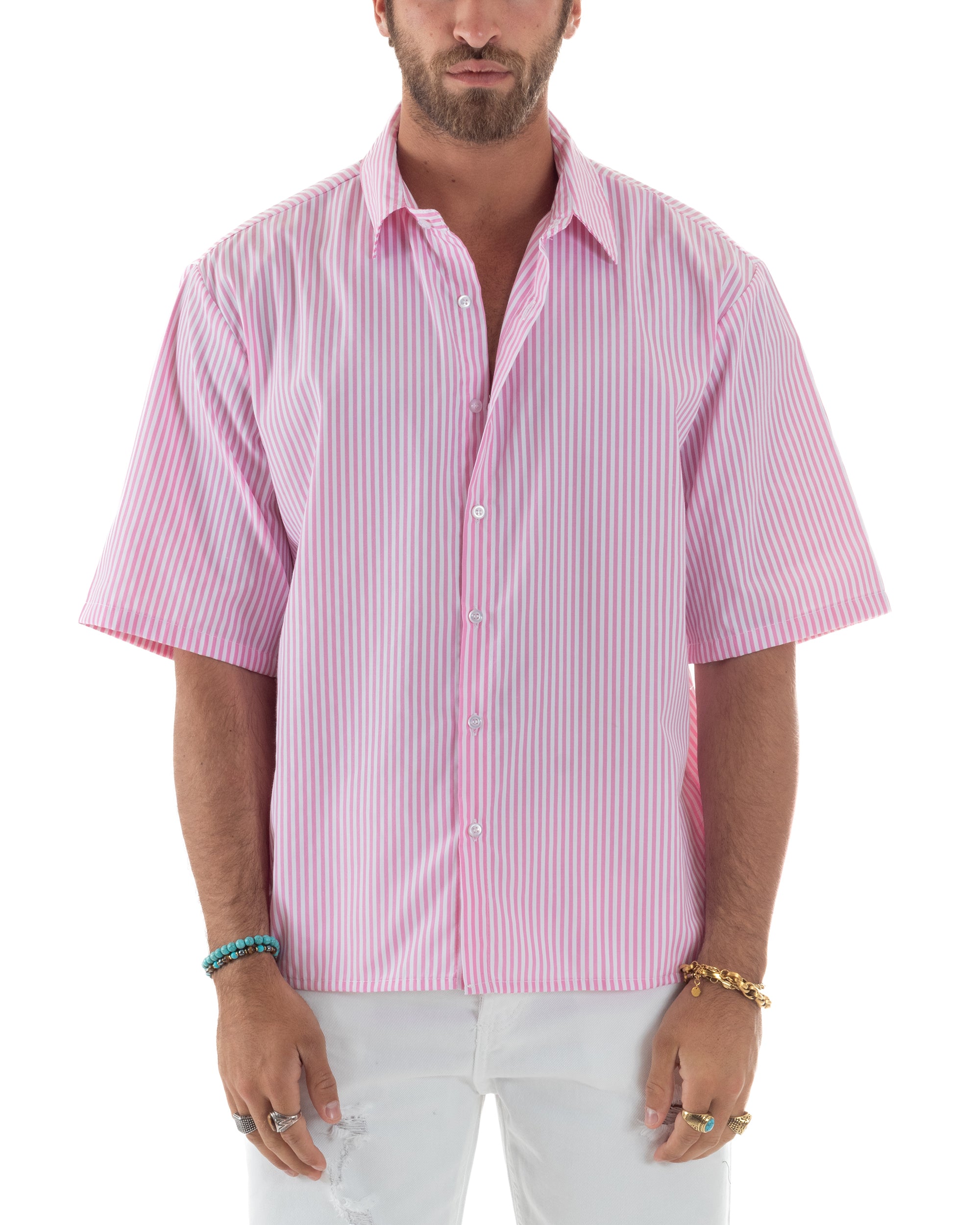 Camicia Maniche Corte Rigata Viscosa CC1214A
