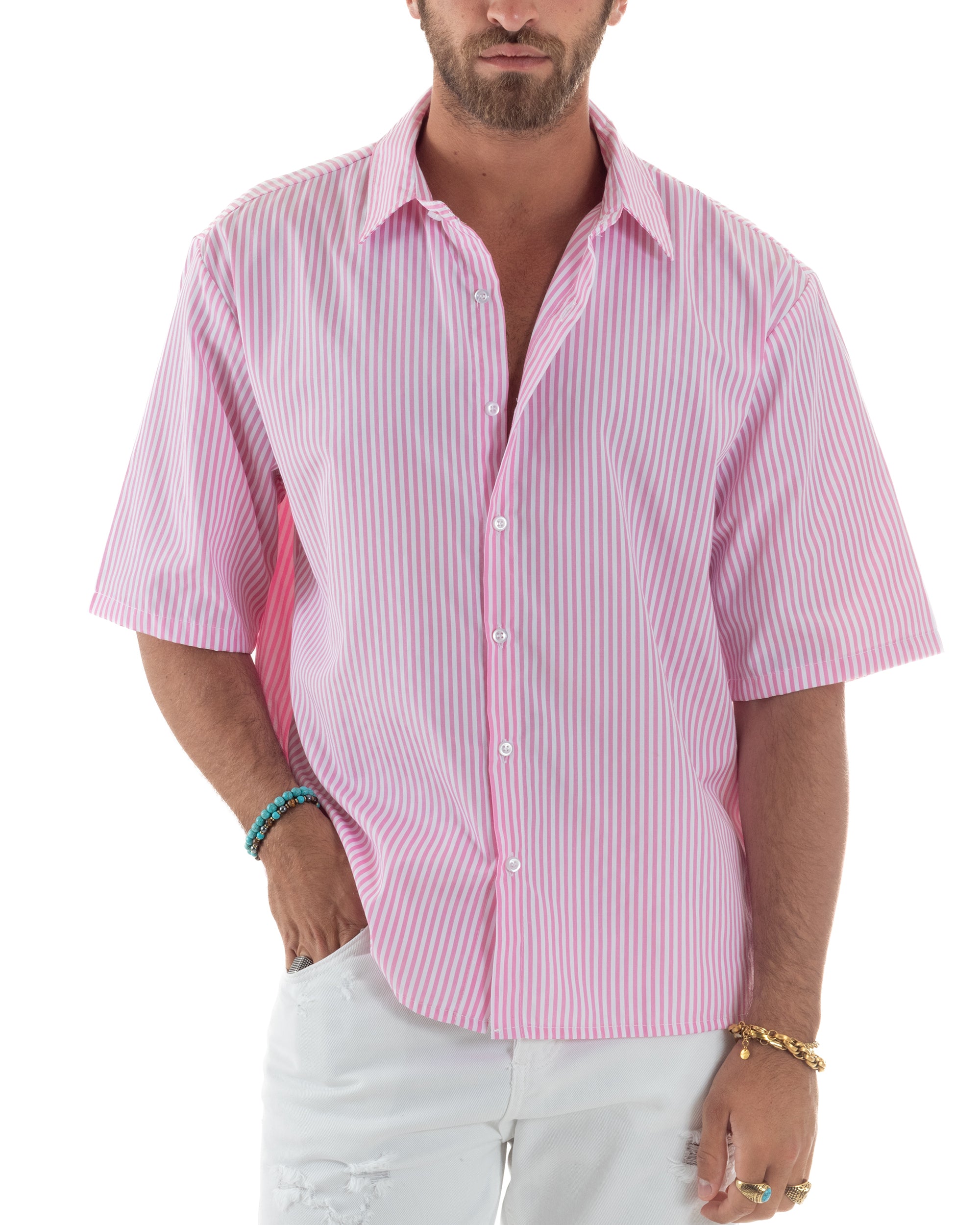 Camicia Maniche Corte Rigata Viscosa CC1214A