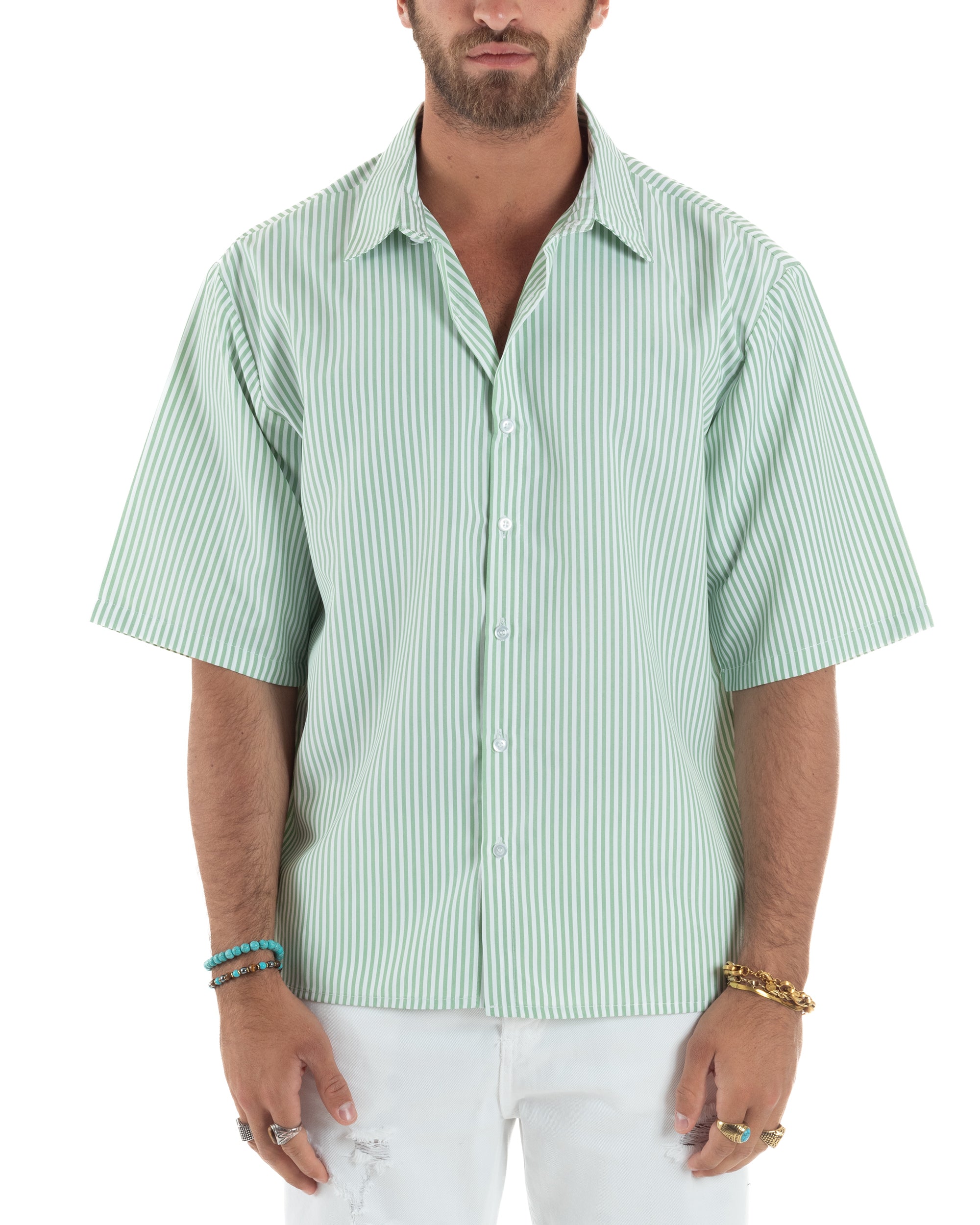 Camicia Maniche Corte Rigata Viscosa CC1216A