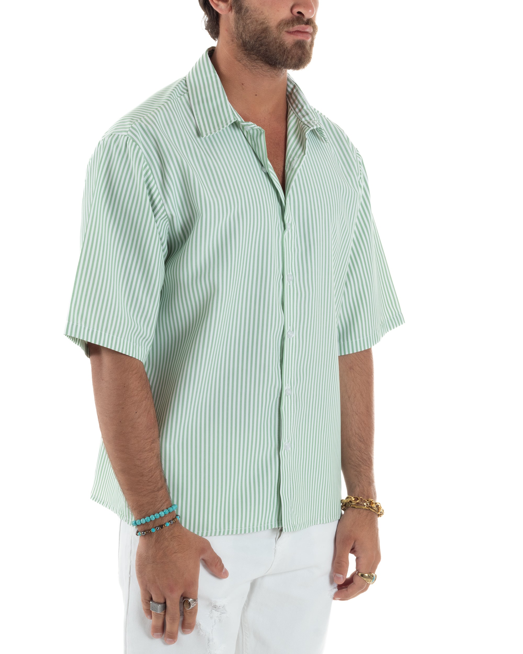 Camicia Maniche Corte Rigata Viscosa CC1216A