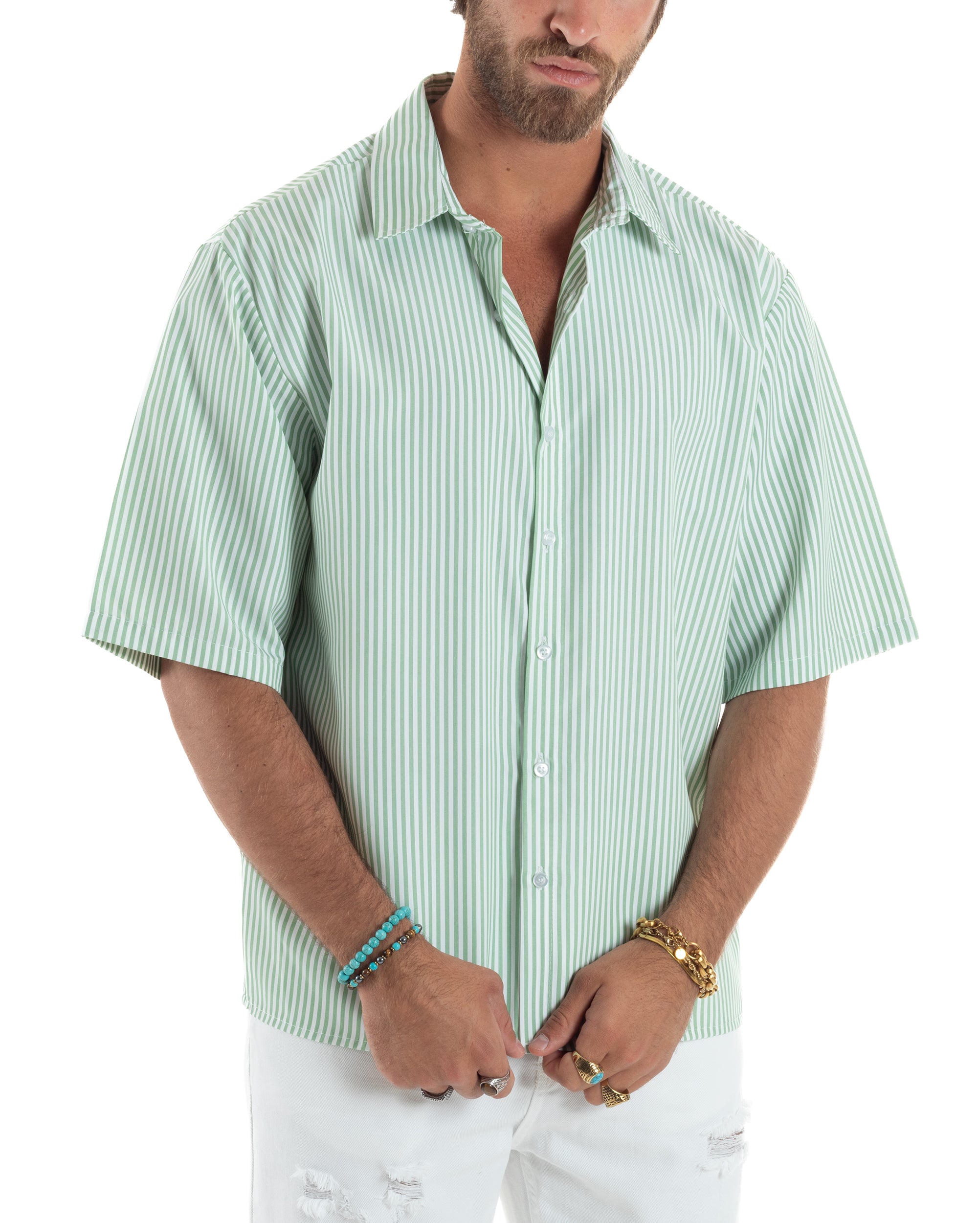 Camicia Maniche Corte Rigata Viscosa CC1216A