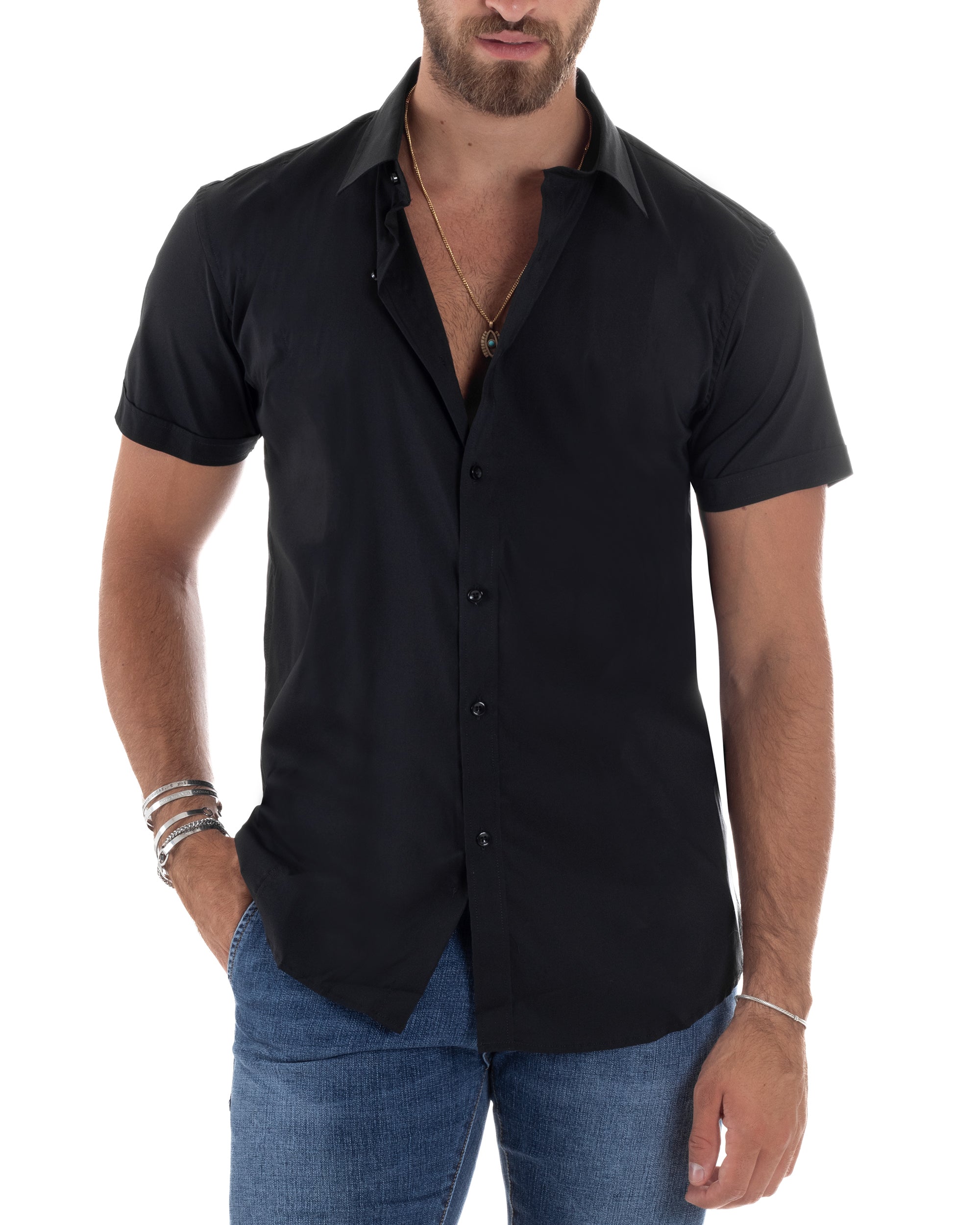 Camicia Maniche Corte Basic Collo Francese CC1217A