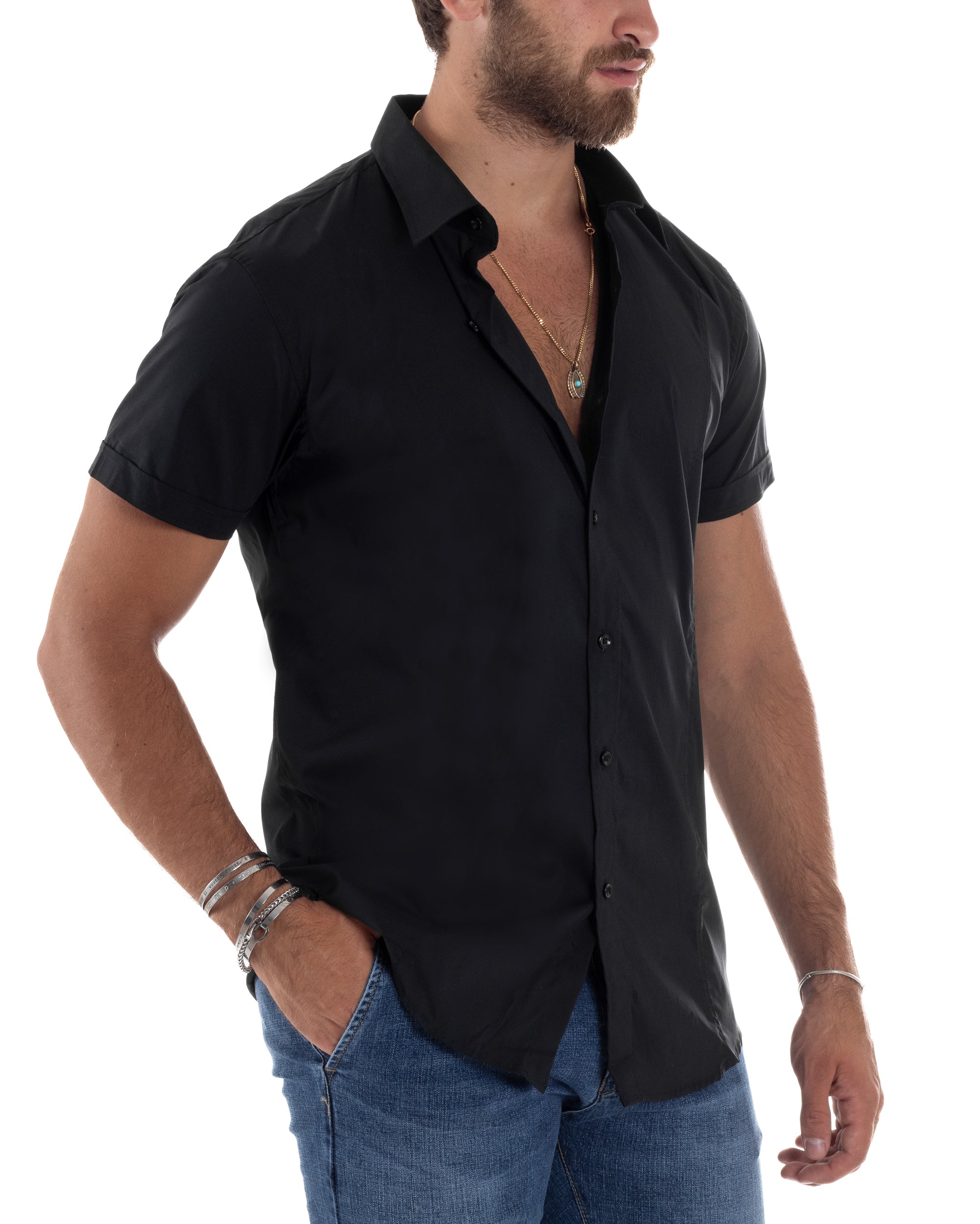 Camicia Maniche Corte Basic Collo Francese CC1217A