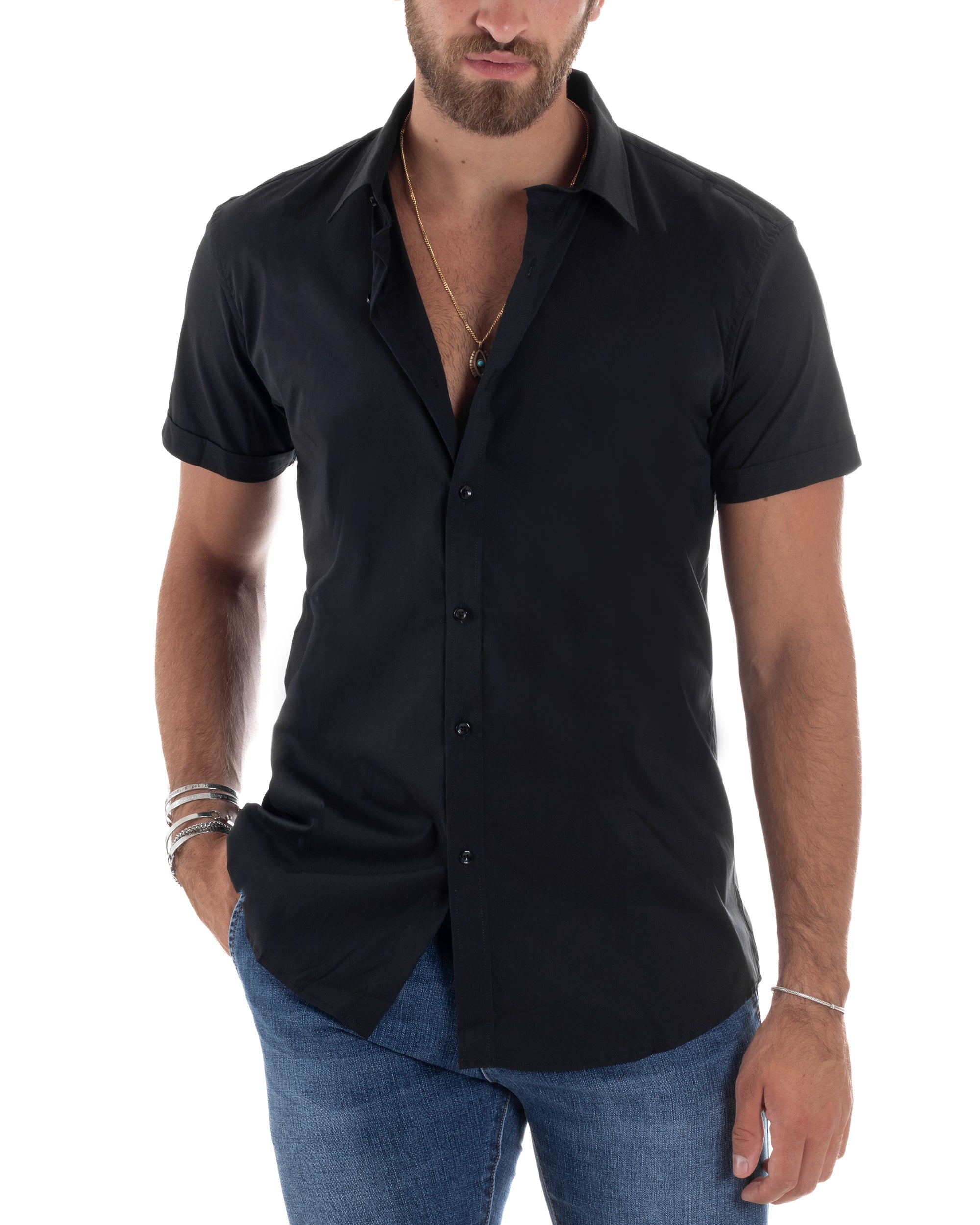 Camicia Maniche Corte Basic Collo Francese CC1217A