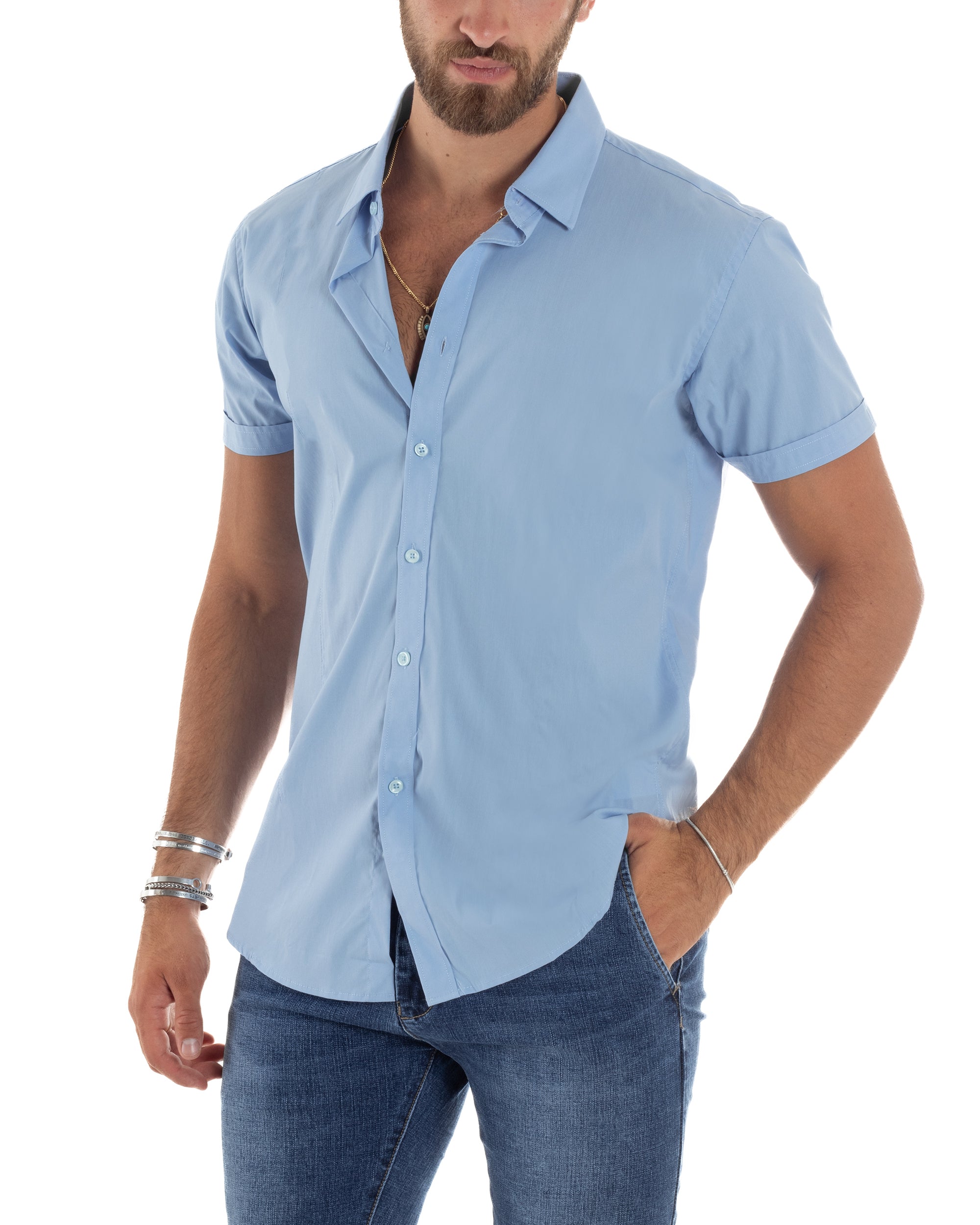 Camicia Maniche Corte Basic Collo Francese CC1218A
