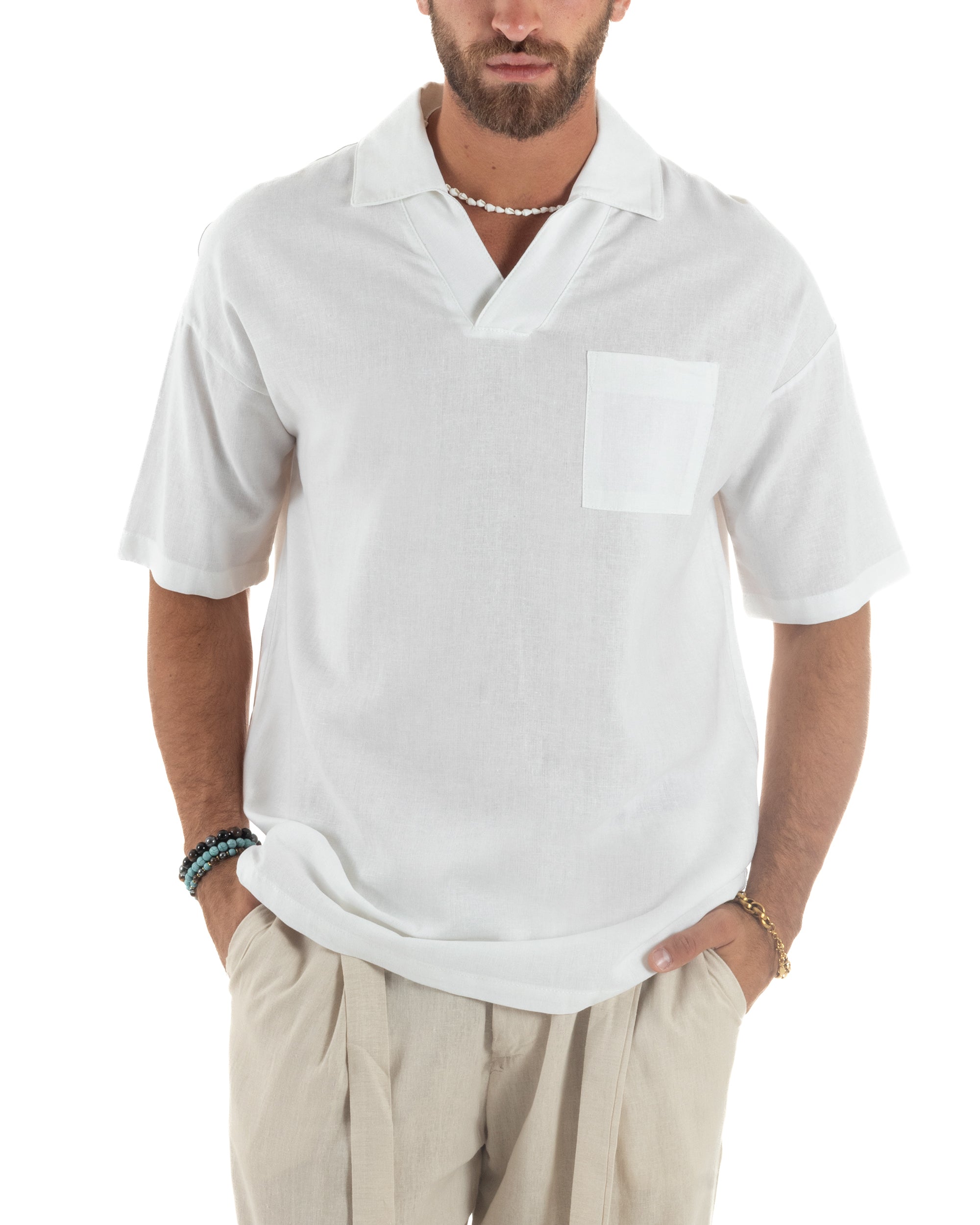 Camicia Maniche Corte Lino Relaxed Fit CC1225A