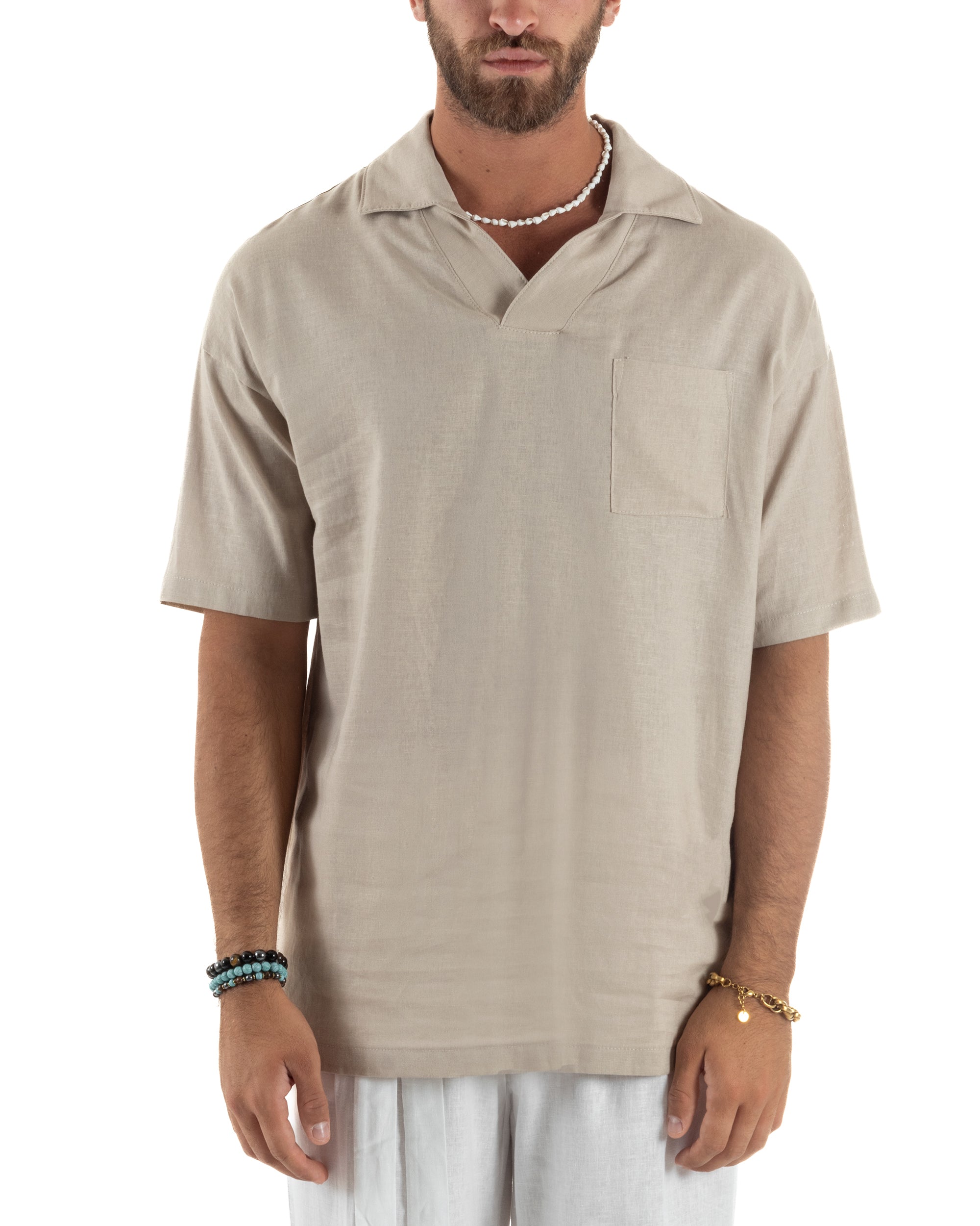 Camicia Maniche Corte Lino Relaxed Fit CC1226A