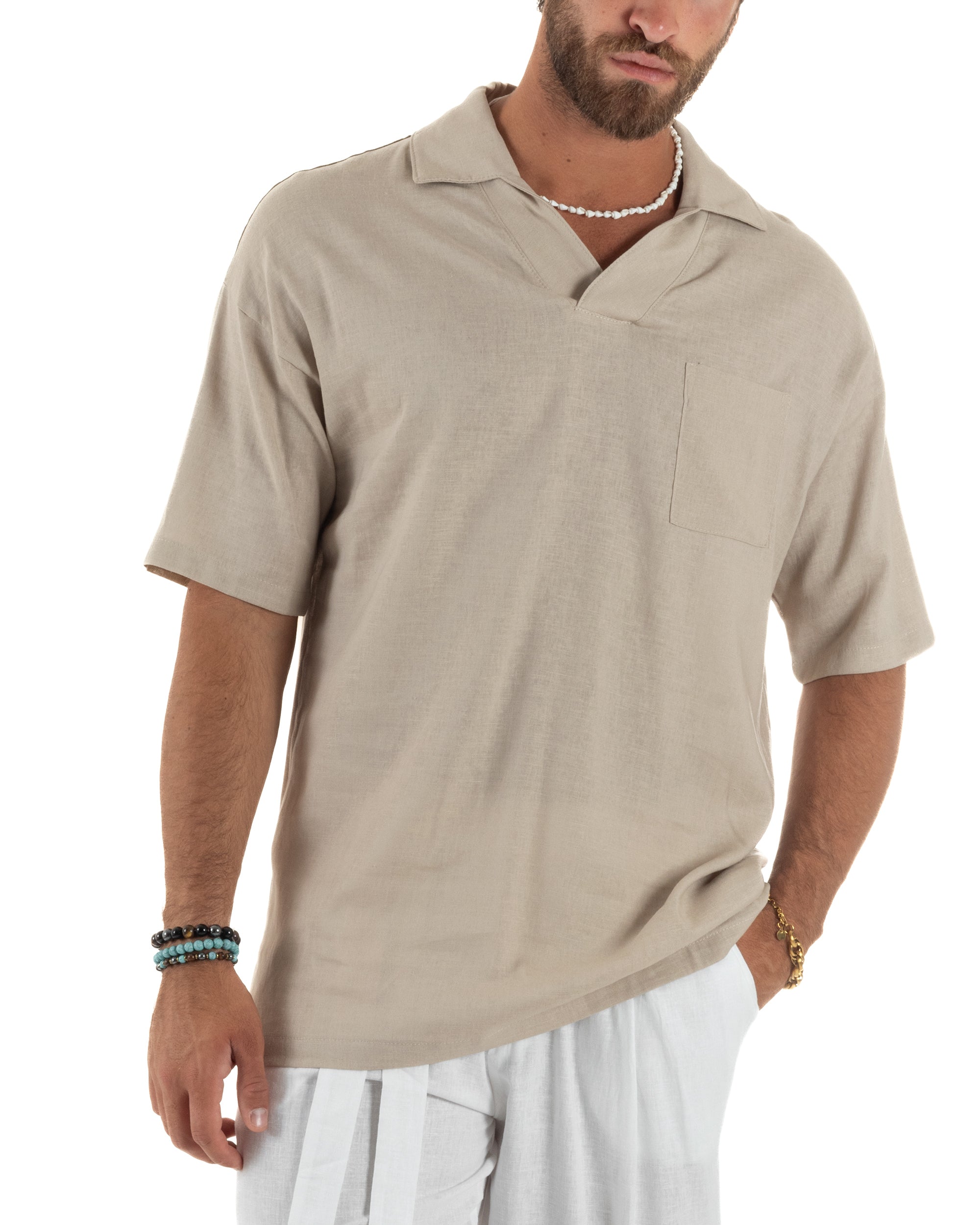 Camicia Maniche Corte Lino Relaxed Fit CC1226A