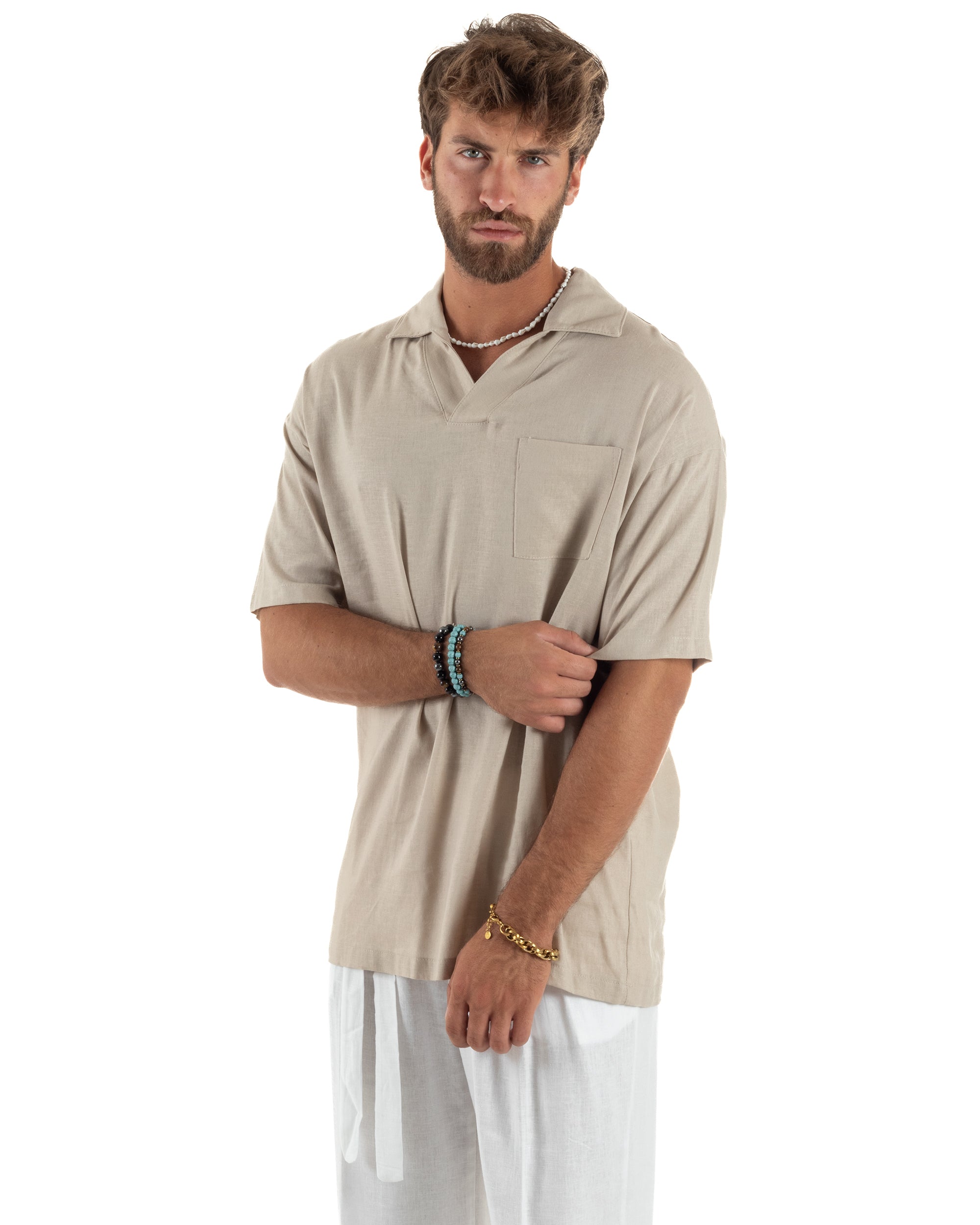 Camicia Maniche Corte Lino Relaxed Fit CC1226A