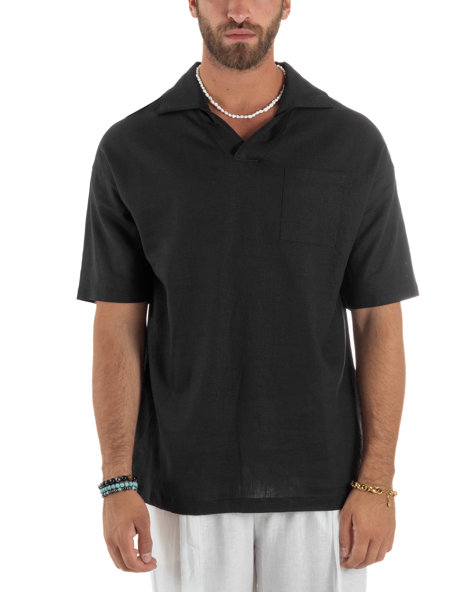 Camicia Maniche Corte Lino Relaxed Fit CC1227A