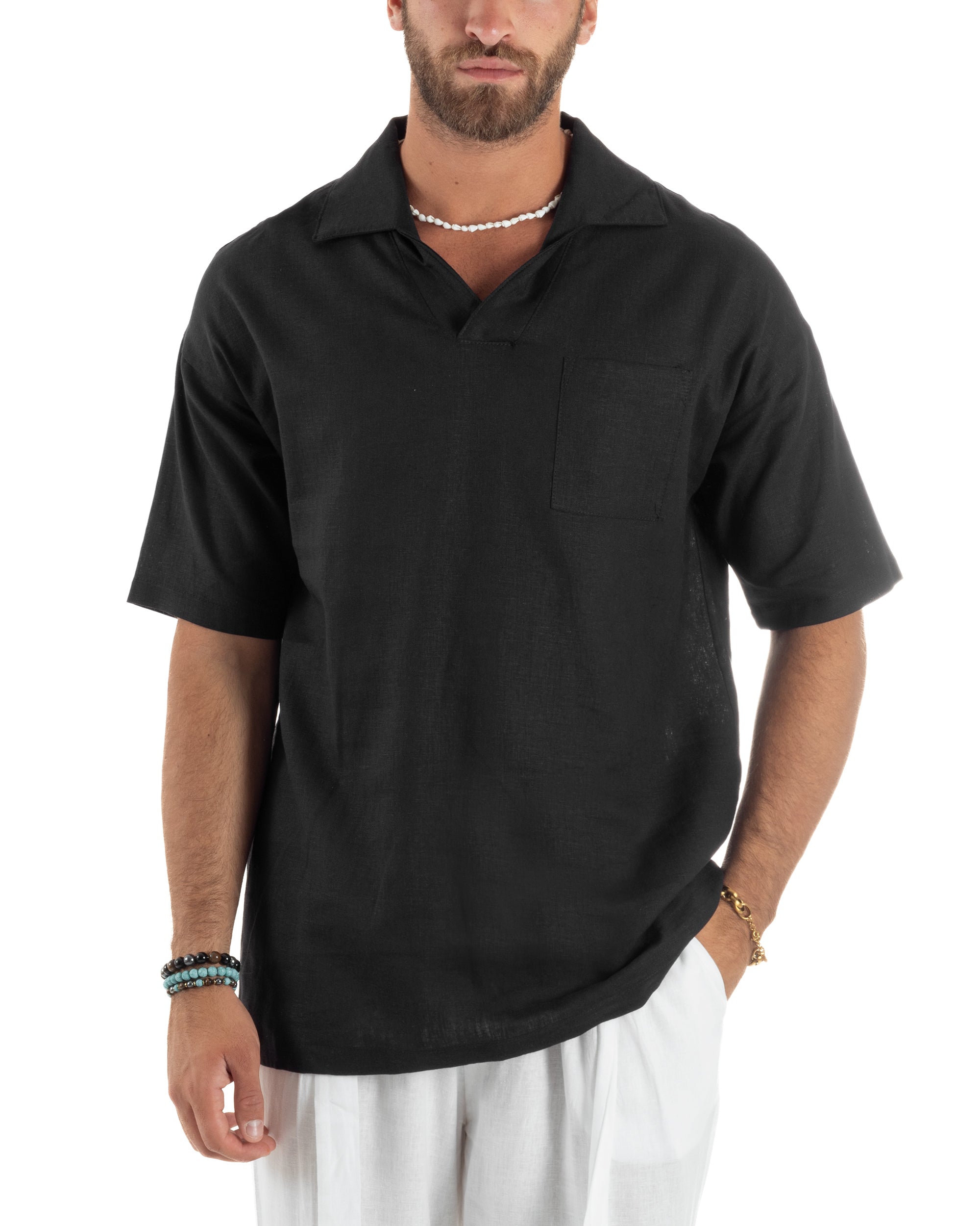 Camicia Maniche Corte Lino Relaxed Fit CC1227A