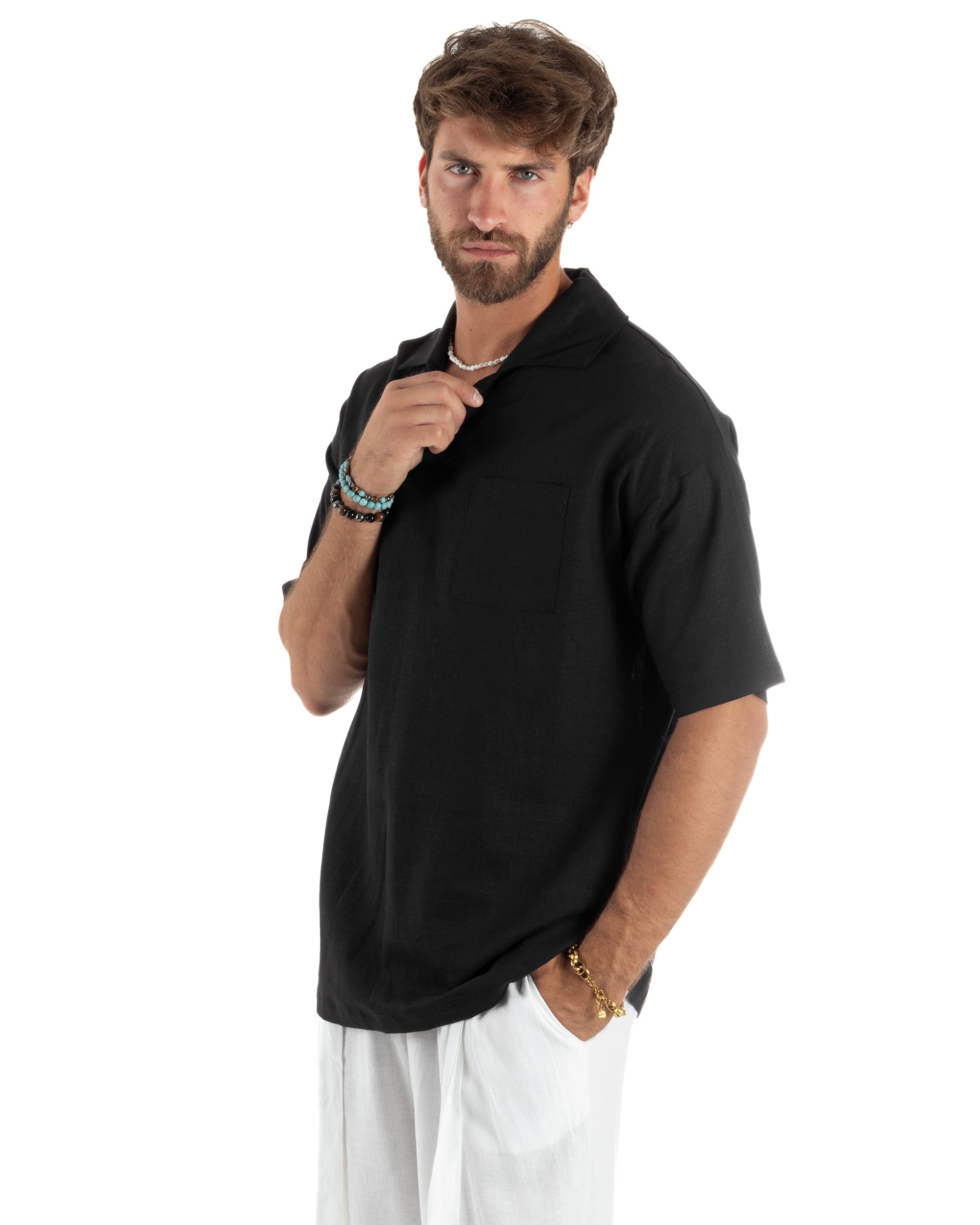 Camicia Maniche Corte Lino Relaxed Fit CC1227A