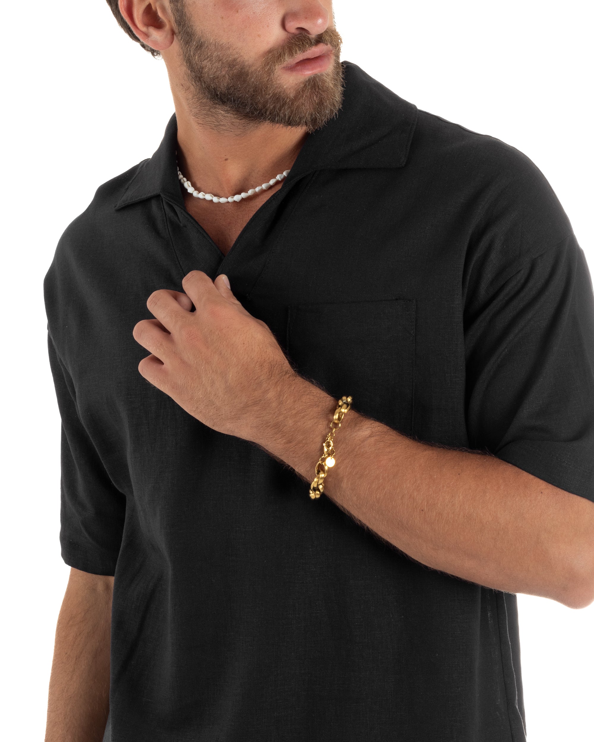 Camicia Maniche Corte Lino Relaxed Fit CC1227A