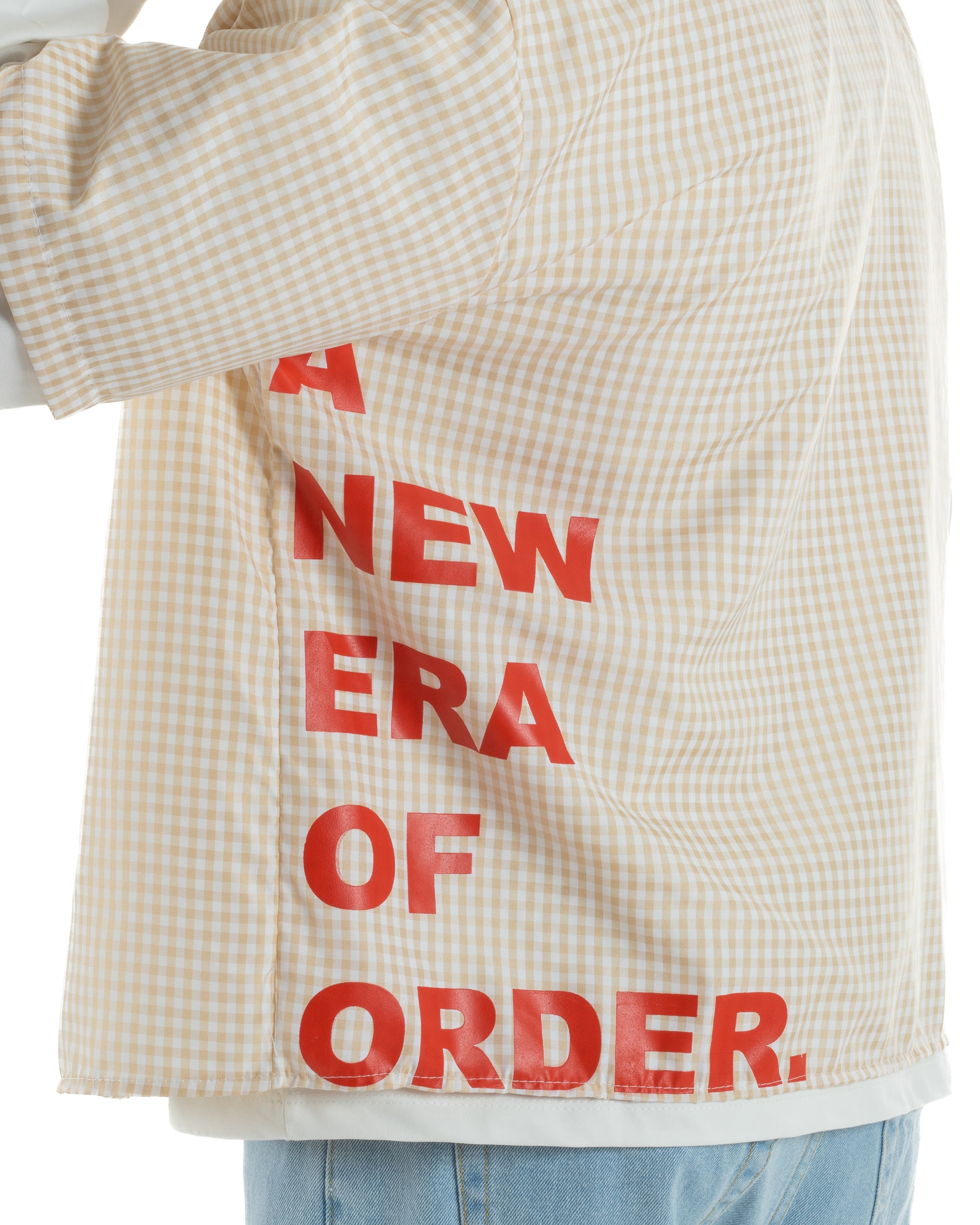 Camicia uomo maniche corte crop boxy fit quadri stampa retro beige GIOSAL-CC1229A