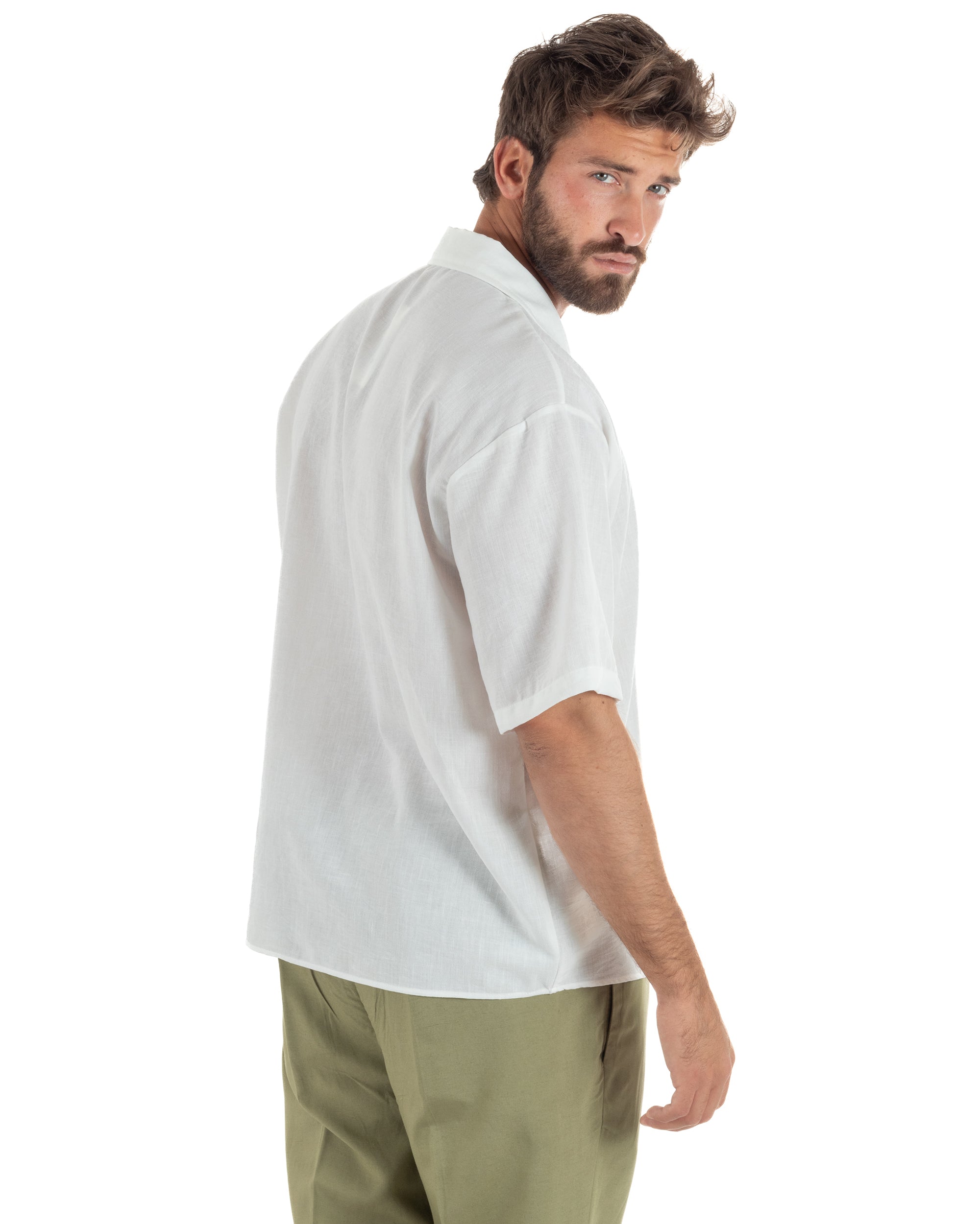 Camicia maniche corte uomo colletto bowling taschino relaxed fit bianco GIOSAL-CC1233A