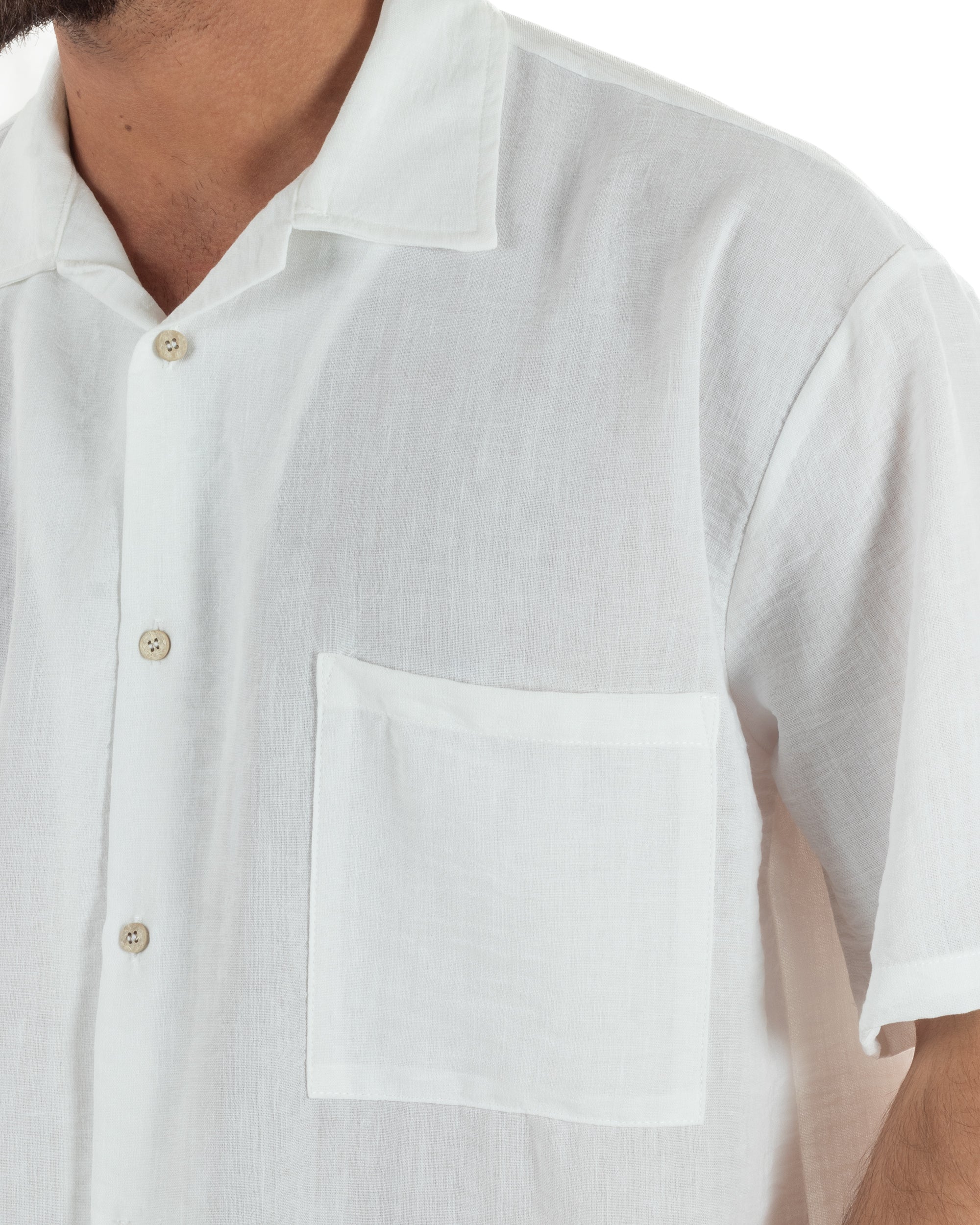 Camicia maniche corte uomo colletto bowling taschino relaxed fit bianco GIOSAL-CC1233A