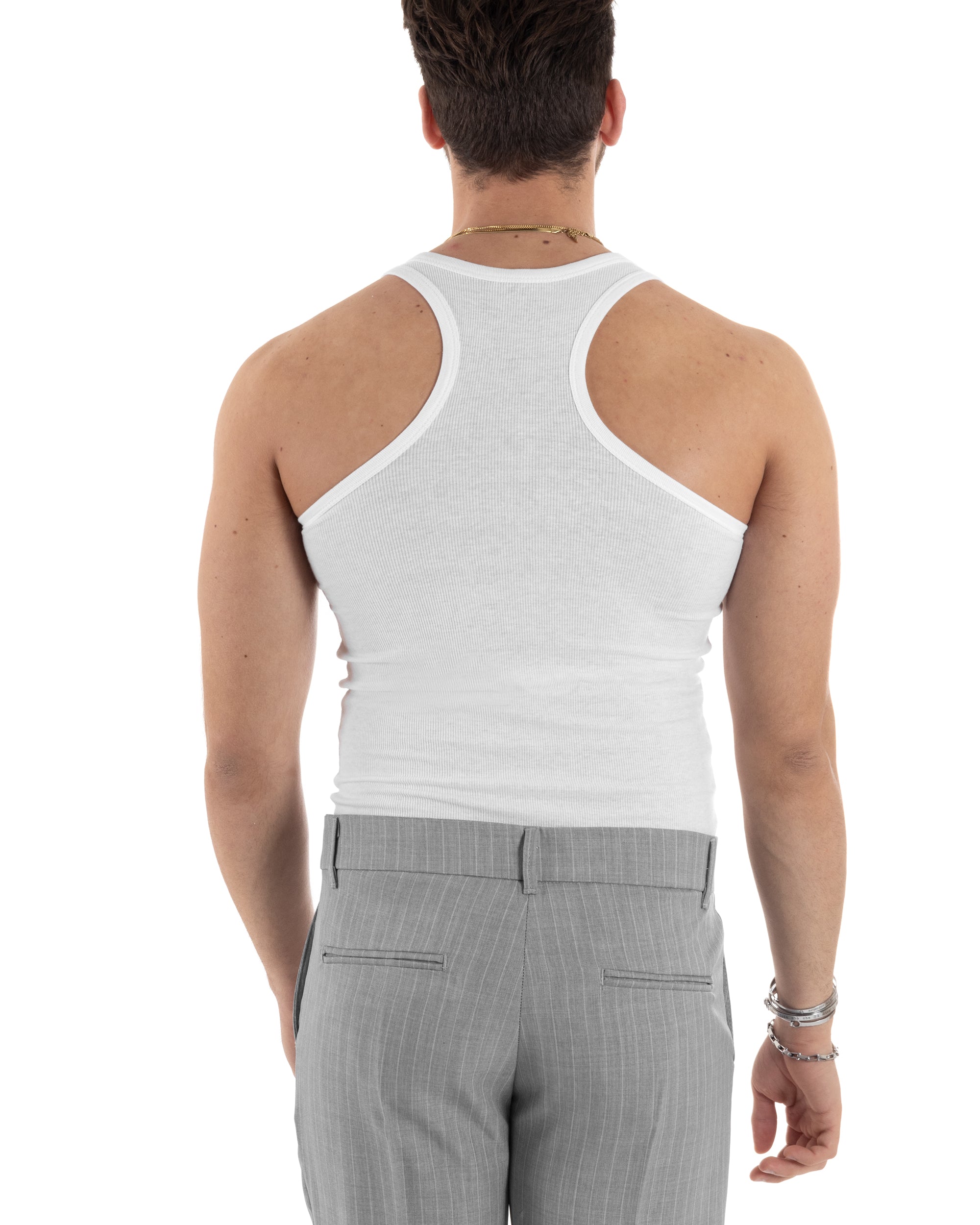 Canotta Uomo Canottiera T-Shirt Basic Tinta Unita Bianco Slim Casual GIOSAL-CN1080A