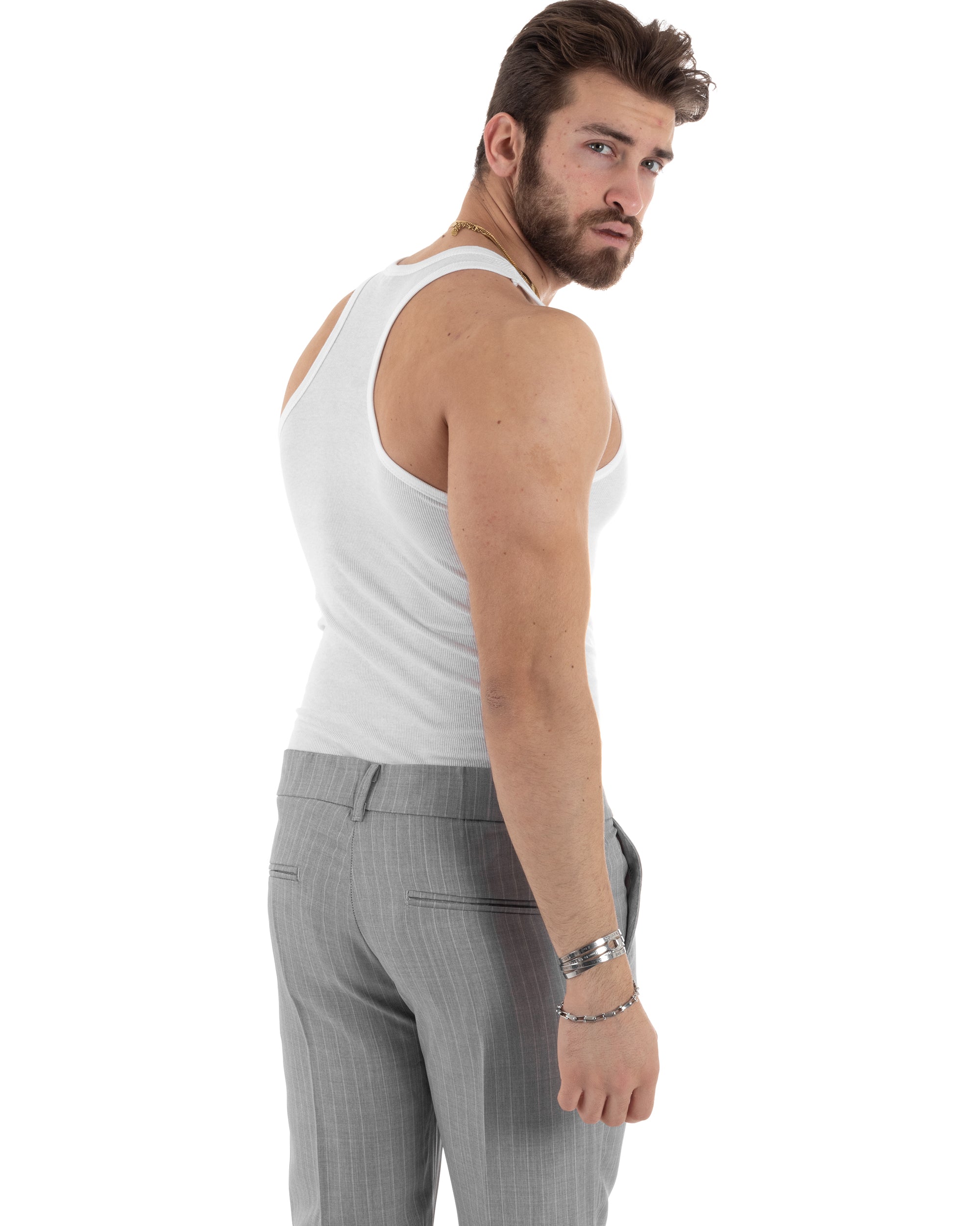 Canotta Uomo Canottiera T-Shirt Basic Tinta Unita Bianco Slim Casual GIOSAL-CN1080A