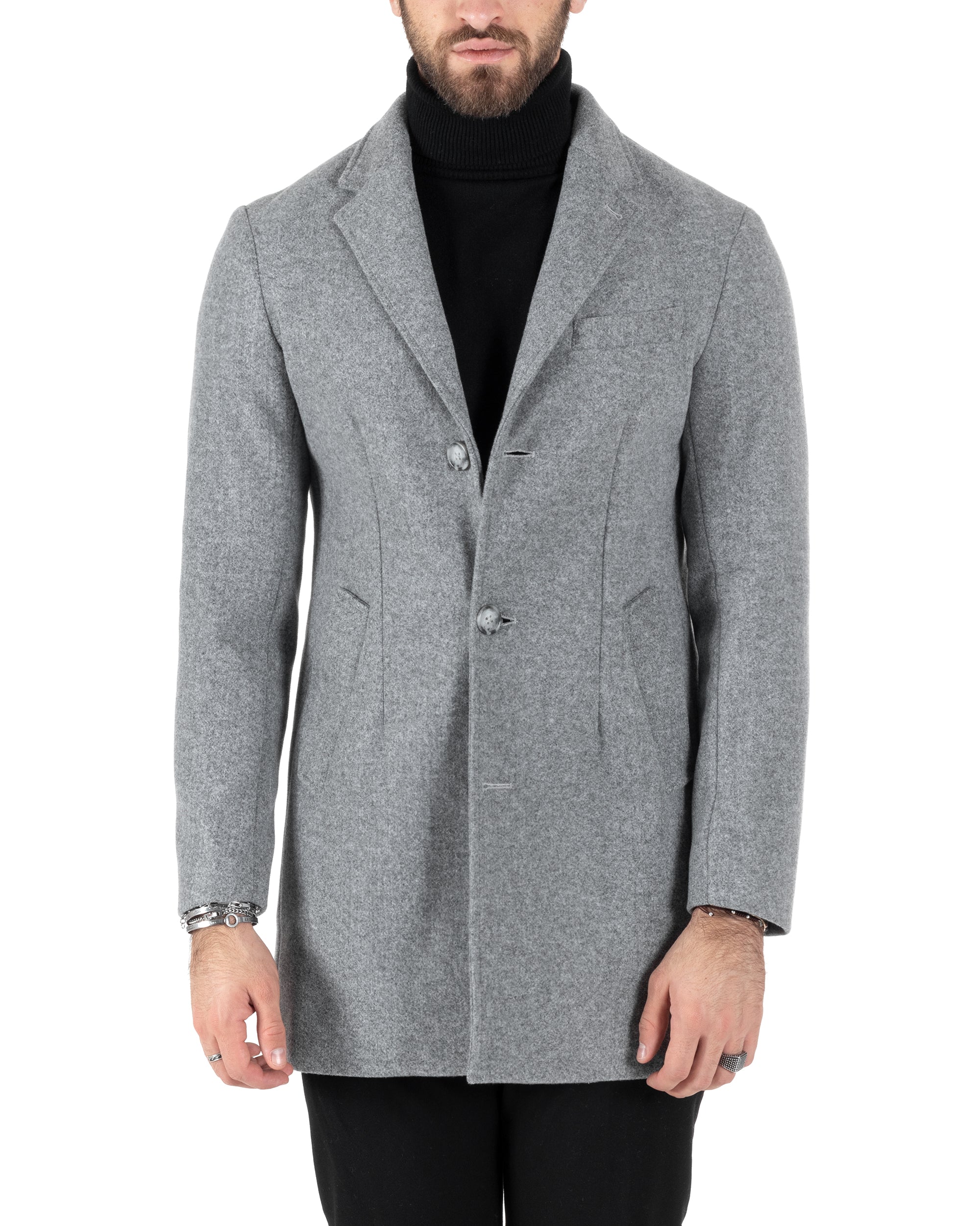 Cappotto Monopetto Uomo Giacca Colletto Rever Giaccone Tinta Unita Grigio Baronetto Elegante GIOSAL-CO1003A