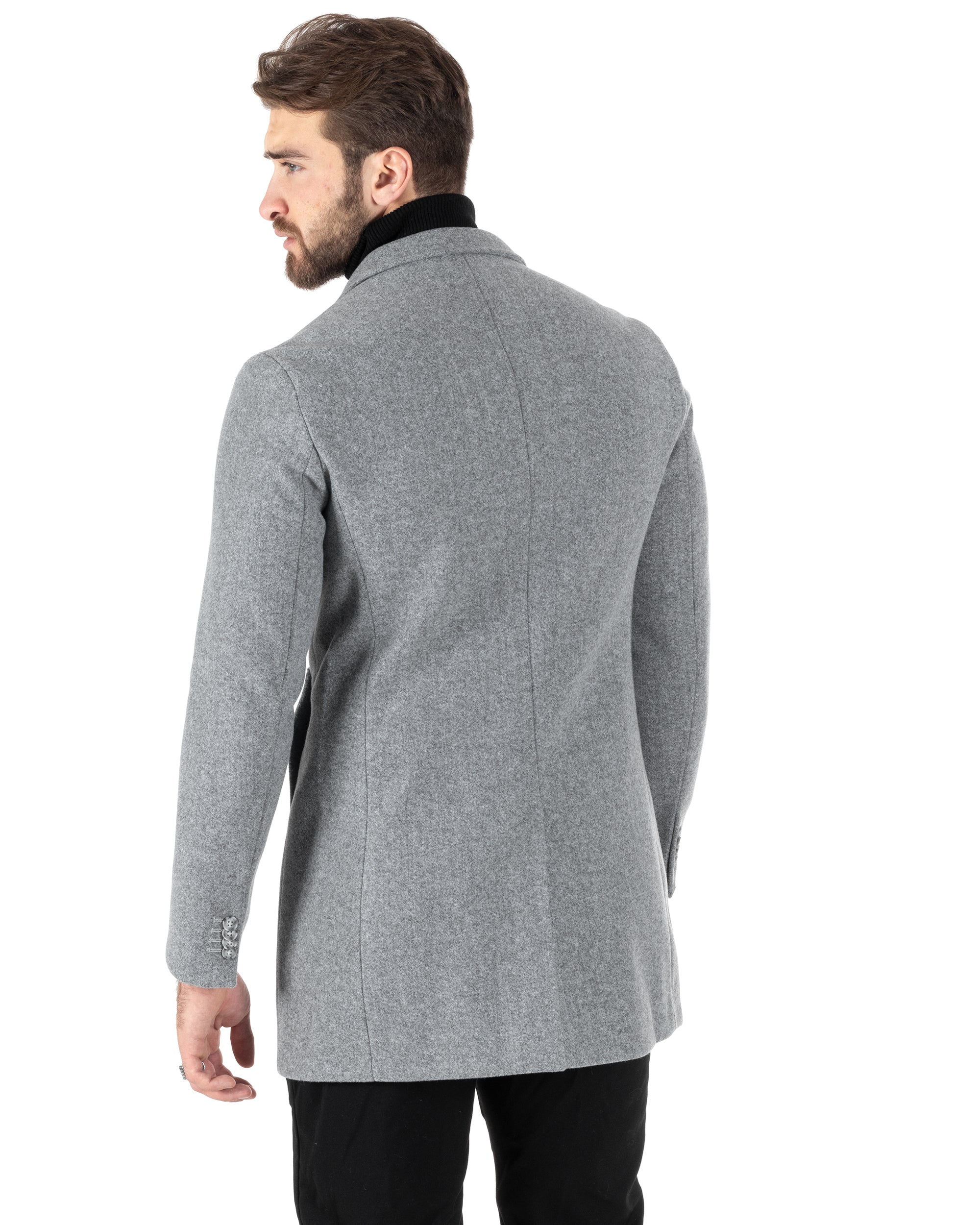 Cappotto Monopetto Uomo Giacca Colletto Reverse Giaccone Tinta Unita Grigio Baronetto Elegante GIOSAL-CO1003A