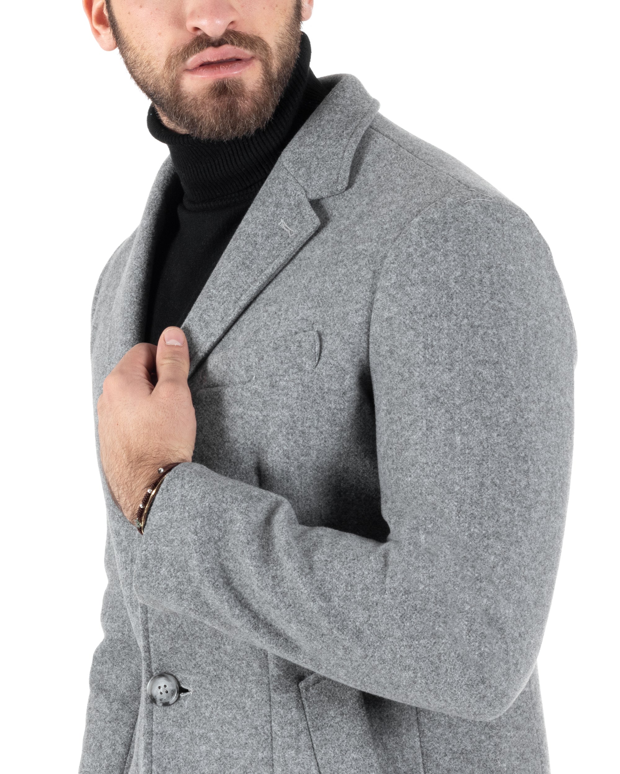 Cappotto Monopetto Uomo Giacca Colletto Rever Giaccone Tinta Unita Grigio Baronetto Elegante GIOSAL-CO1003A