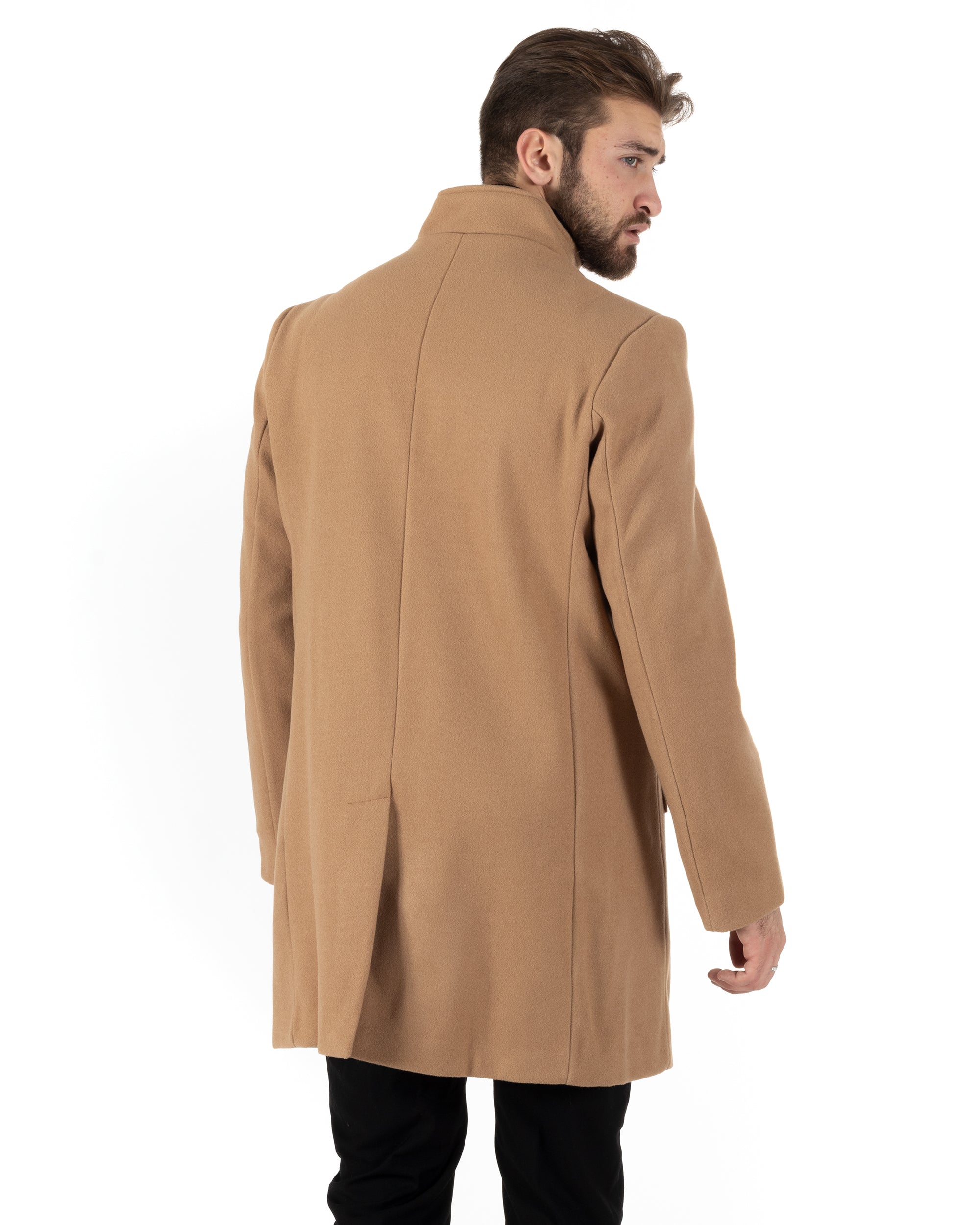 Cappotto Monopetto Uomo Giacca Collo Coreano Giaccone Lungo Camel Baronetto Elegante GIOSAL-CO1015A