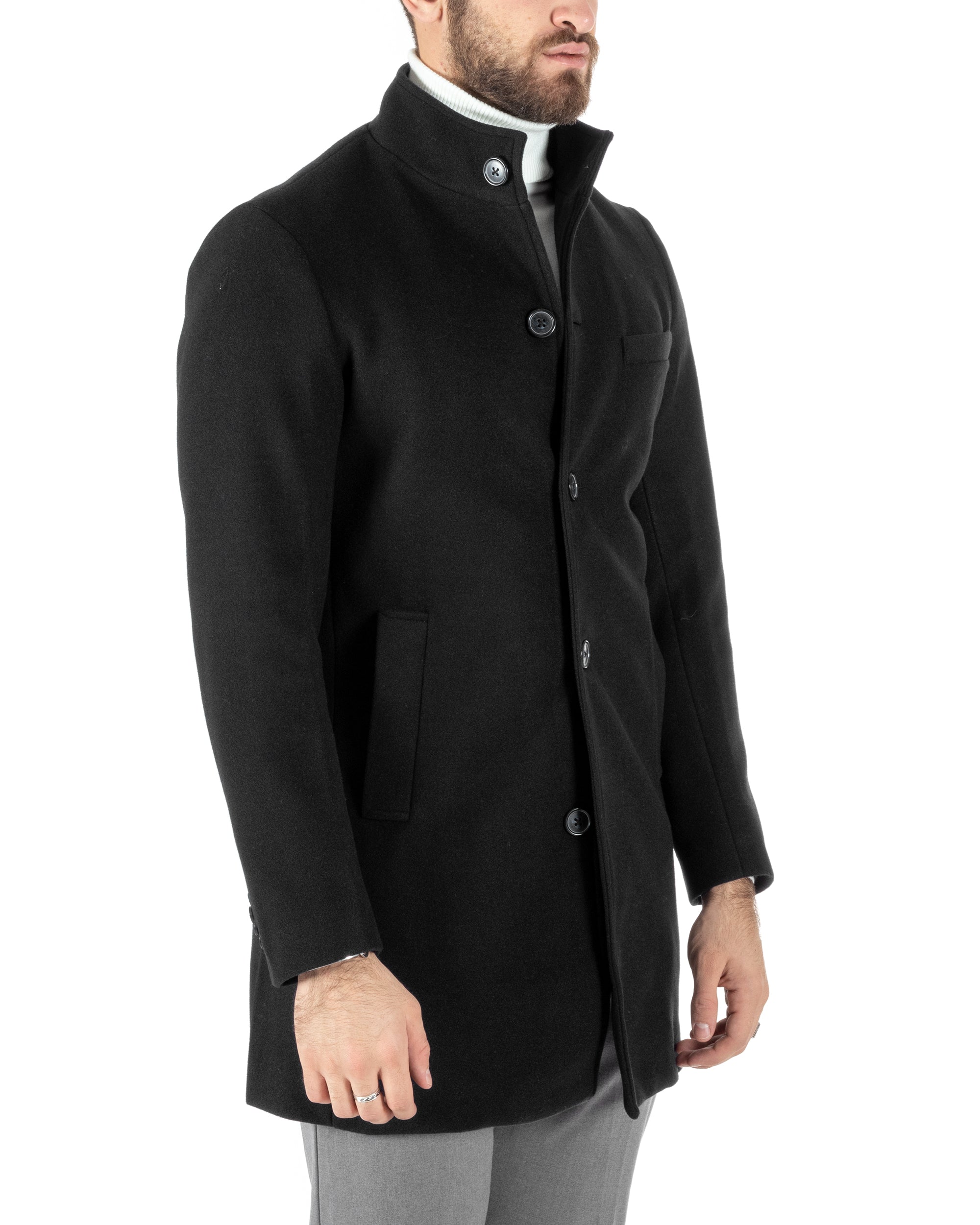 Cappotto Monopetto Uomo Giacca Collo Coreano Giaccone Lungo Nero Baronetto Elegante GIOSAL-CO1016A