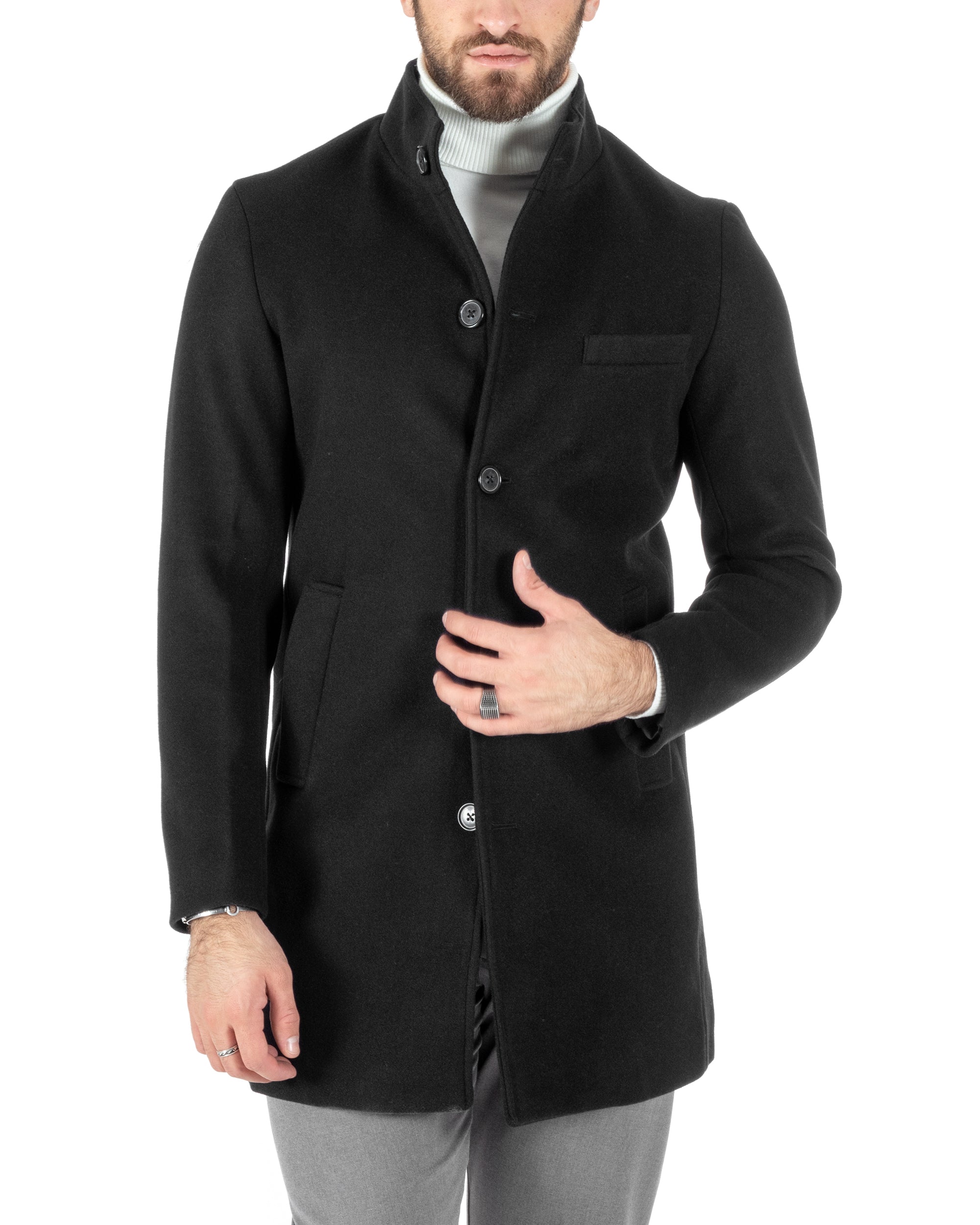 Cappotto Monopetto Uomo Giacca Collo Coreano Giaccone Lungo Nero Baronetto Elegante GIOSAL-CO1016A