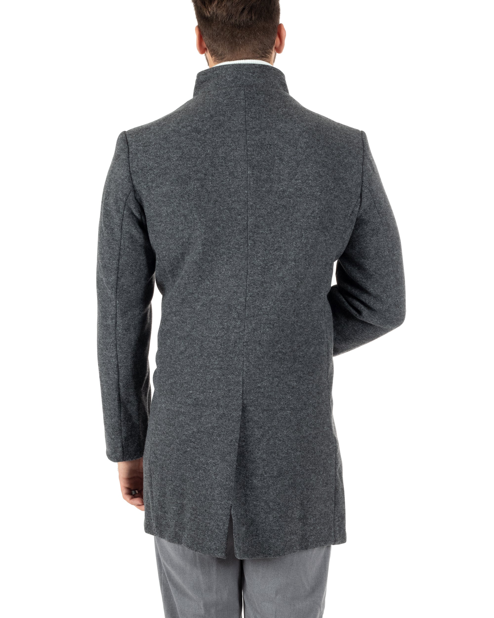 Cappotto Monopetto Uomo Giacca Collo Coreano Giaccone Lungo Grigio Scuro Baronetto Elegante GIOSAL-CO1017A