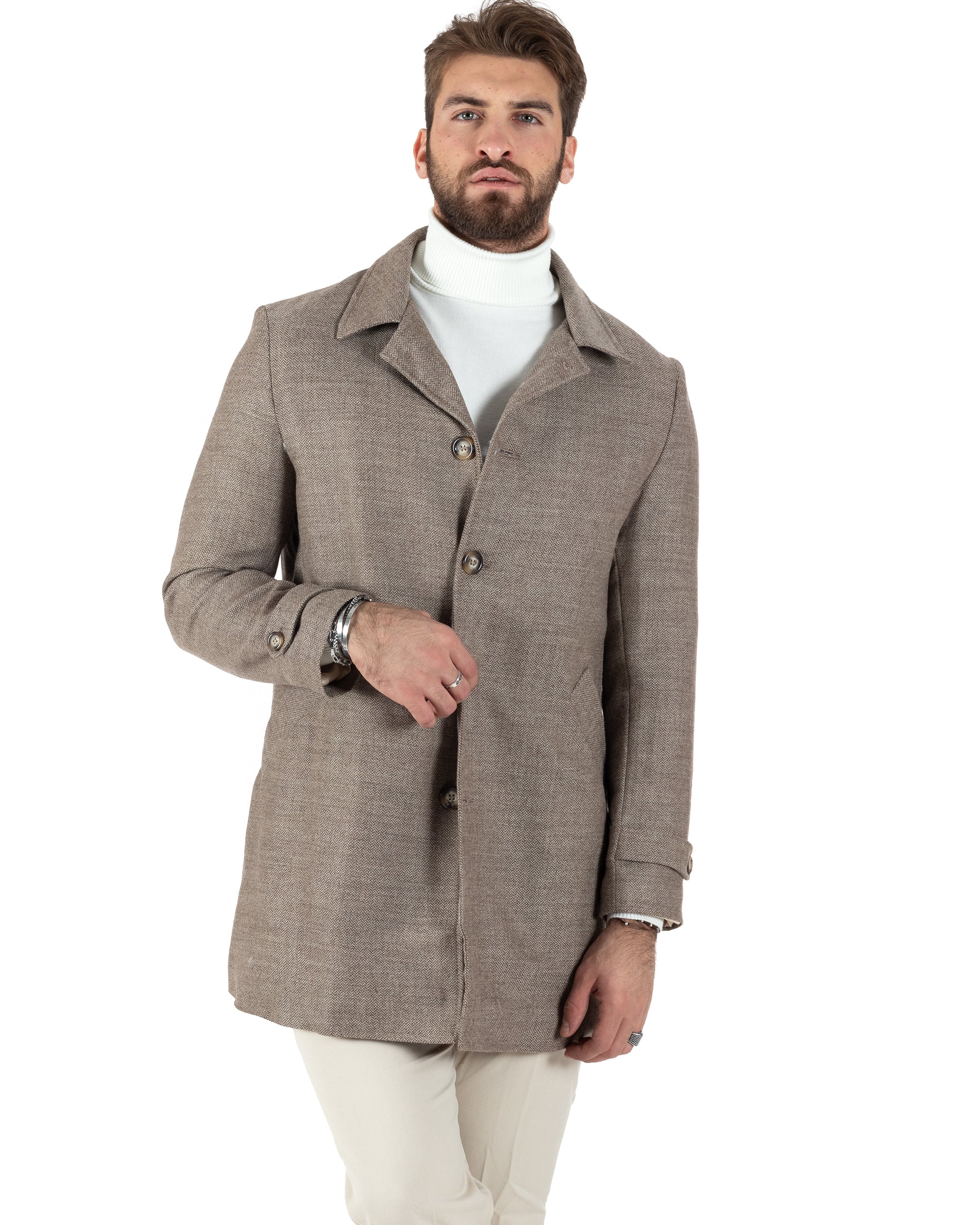 Cappotto Giacca Monopetto Uomo Con Colletto Giaccone Tortora Giubbotto Baronetto Casual Elegante GIOSAL-CO1033A