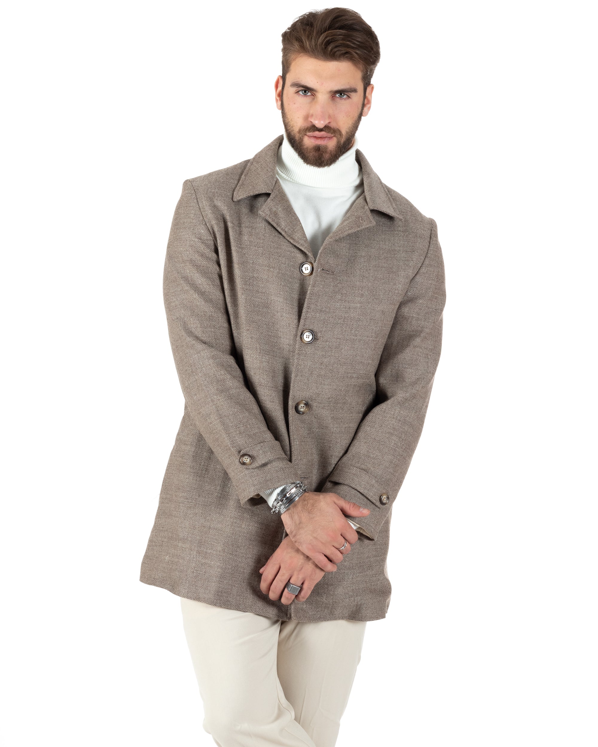 Cappotto Giacca Monopetto Uomo Con Colletto Giaccone Tortora Giubbotto Baronetto Casual Elegante GIOSAL-CO1033A