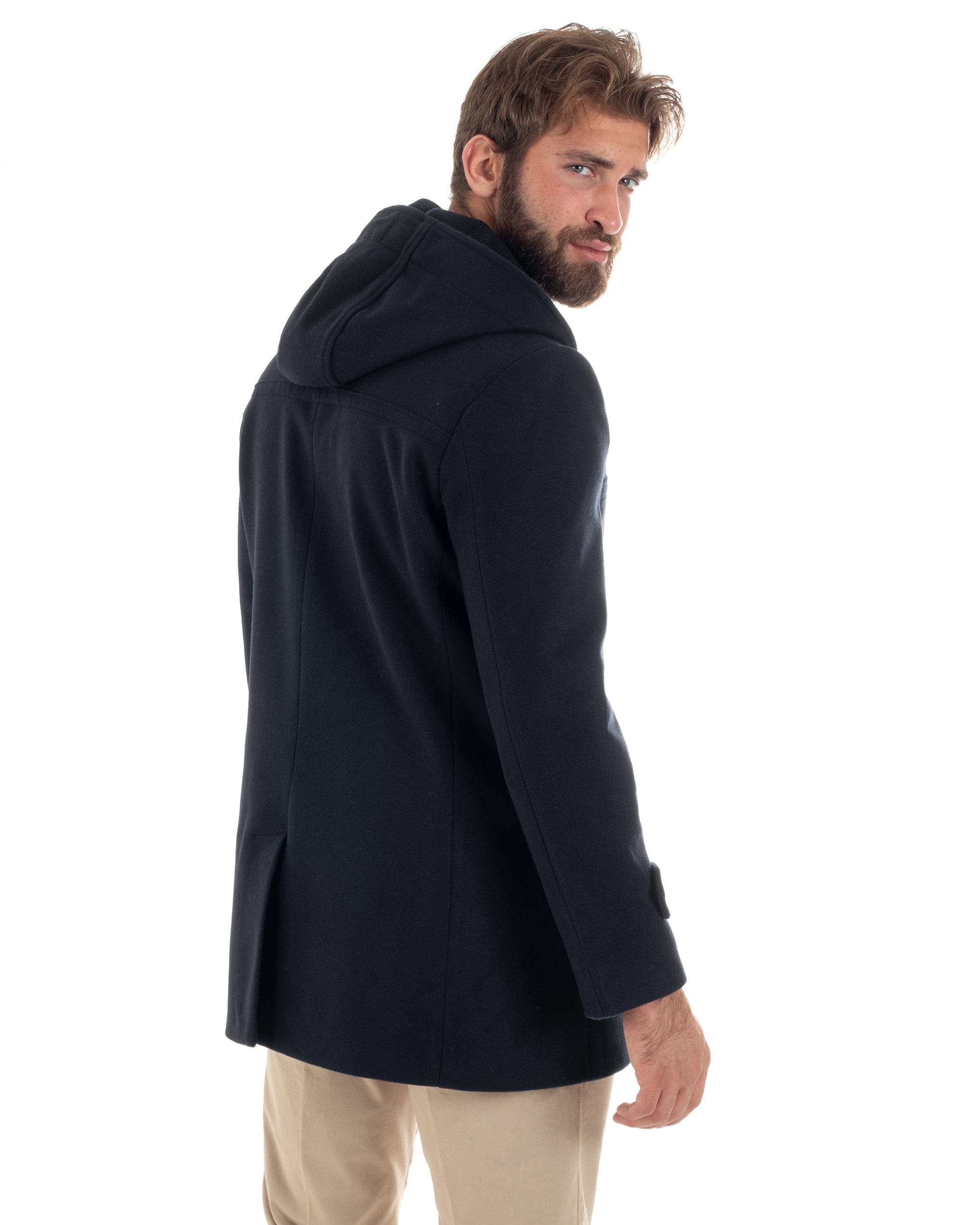Cappotto Uomo Lana Montgomery Con Alamari E Cappuccio Blu CO1040A
